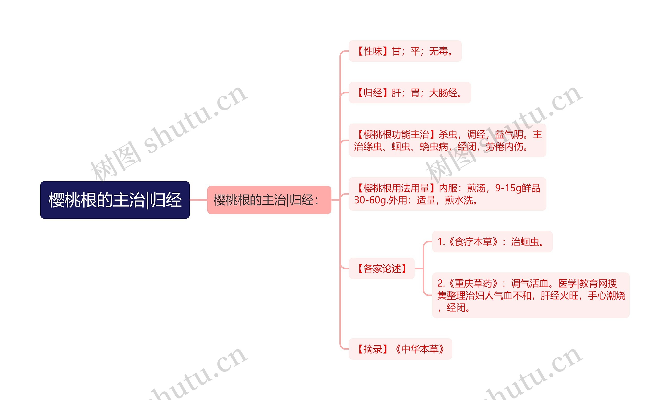 樱桃根的主治|归经思维导图