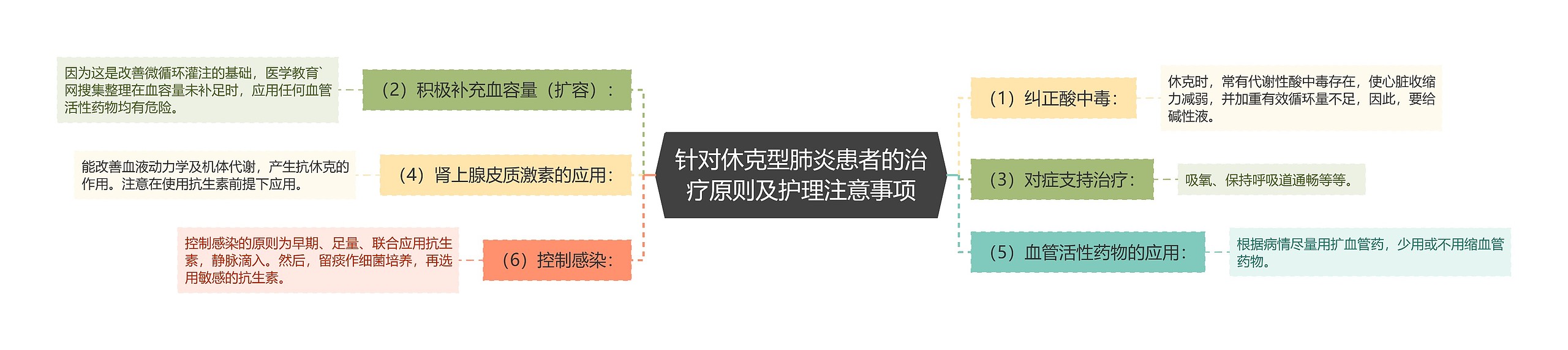 针对休克型肺炎患者的治疗原则及护理注意事项思维导图