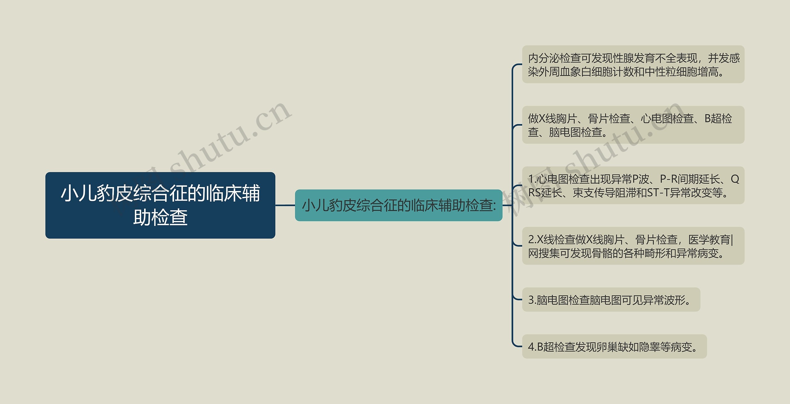 小儿豹皮综合征的临床辅助检查思维导图