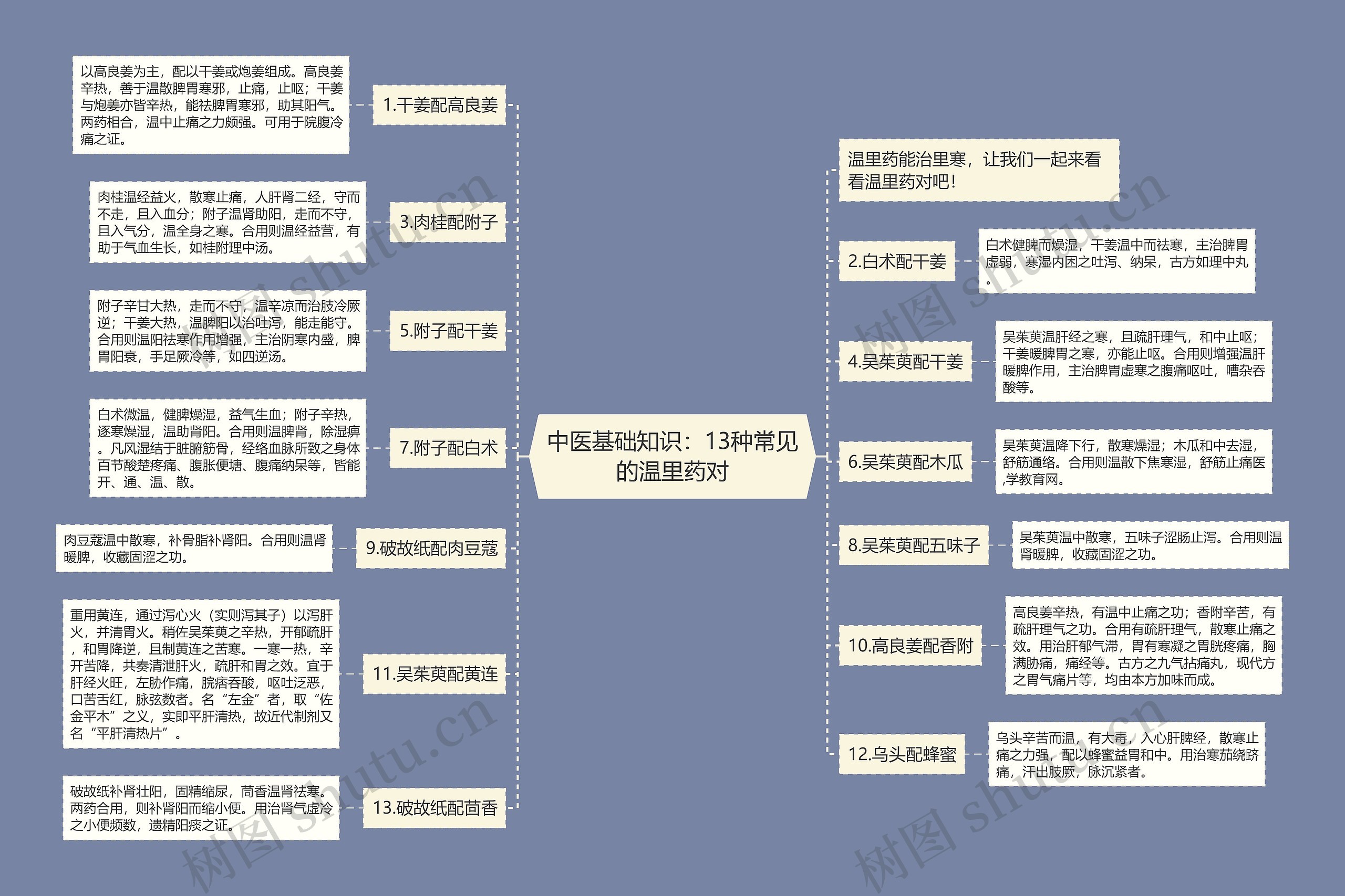 中医基础知识：13种常见的温里药对思维导图