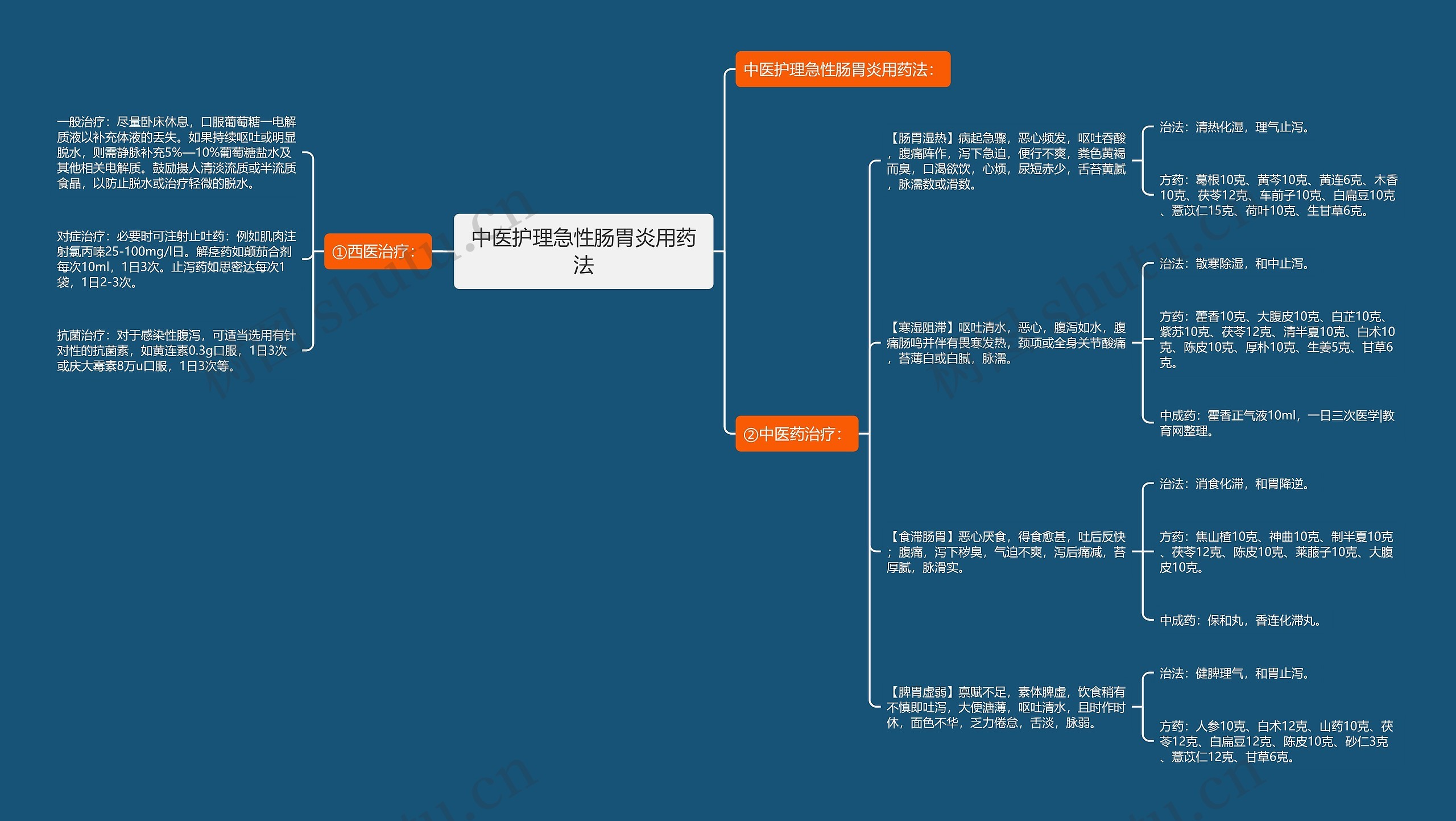 中医护理急性肠胃炎用药法思维导图