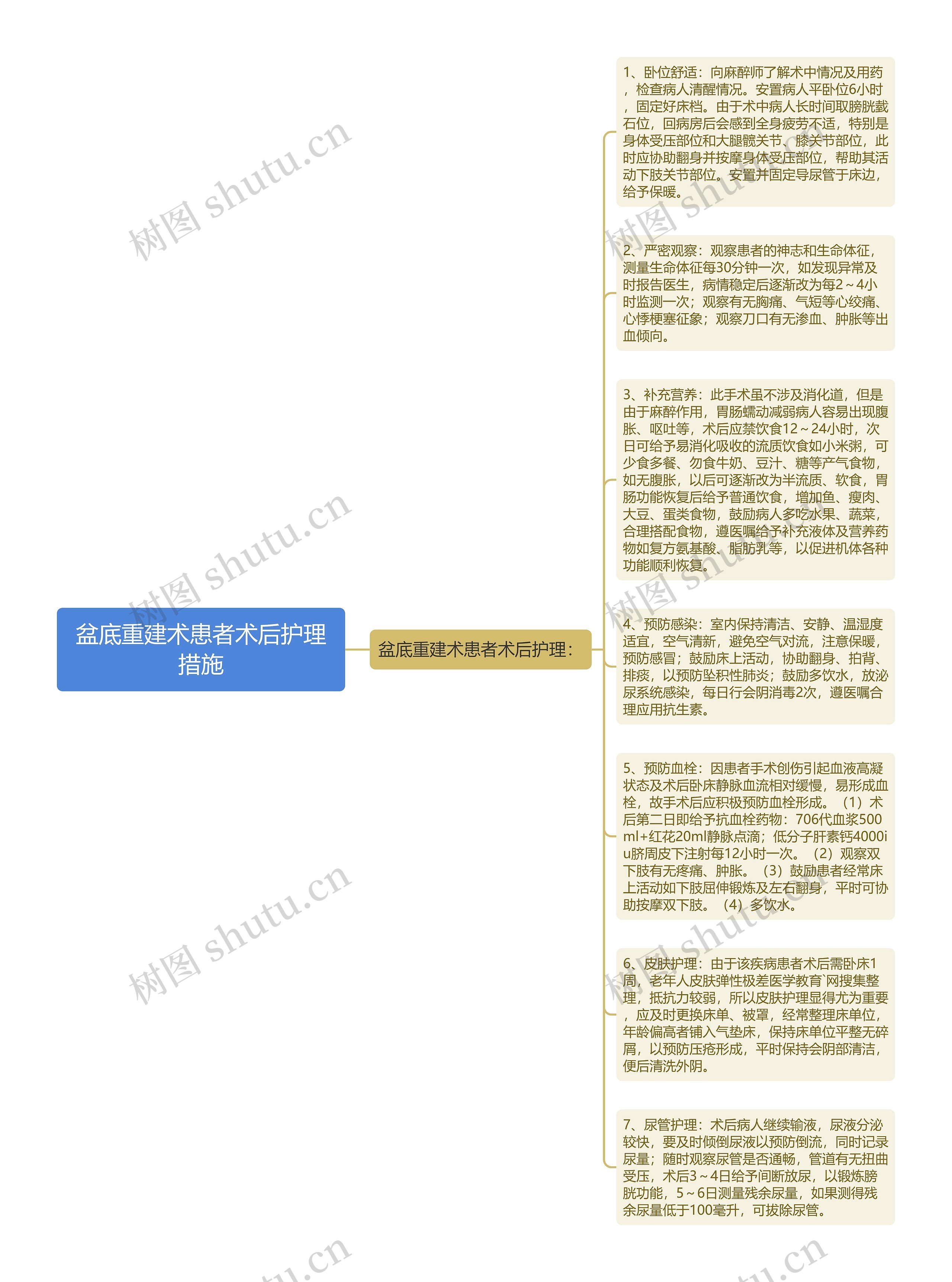 盆底重建术患者术后护理措施思维导图