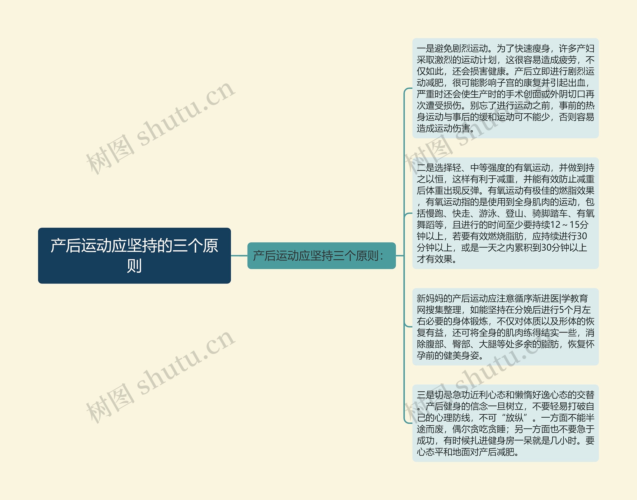 产后运动应坚持的三个原则思维导图