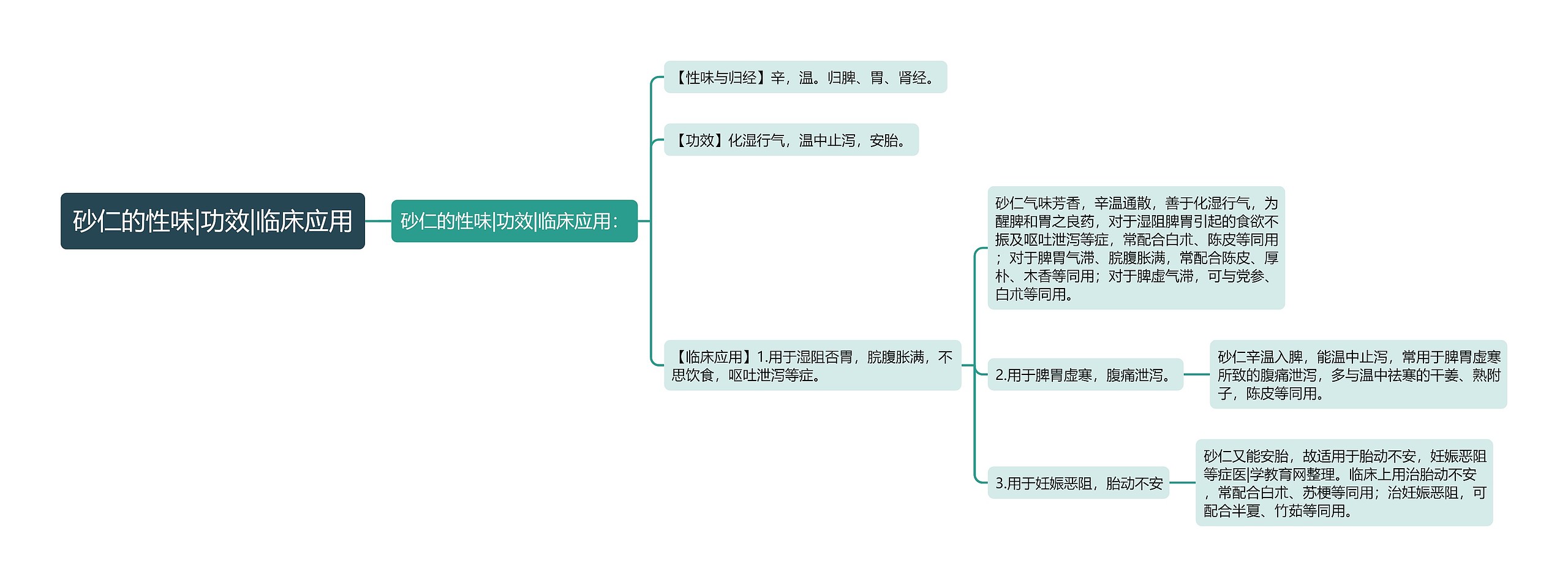 砂仁的性味|功效|临床应用思维导图