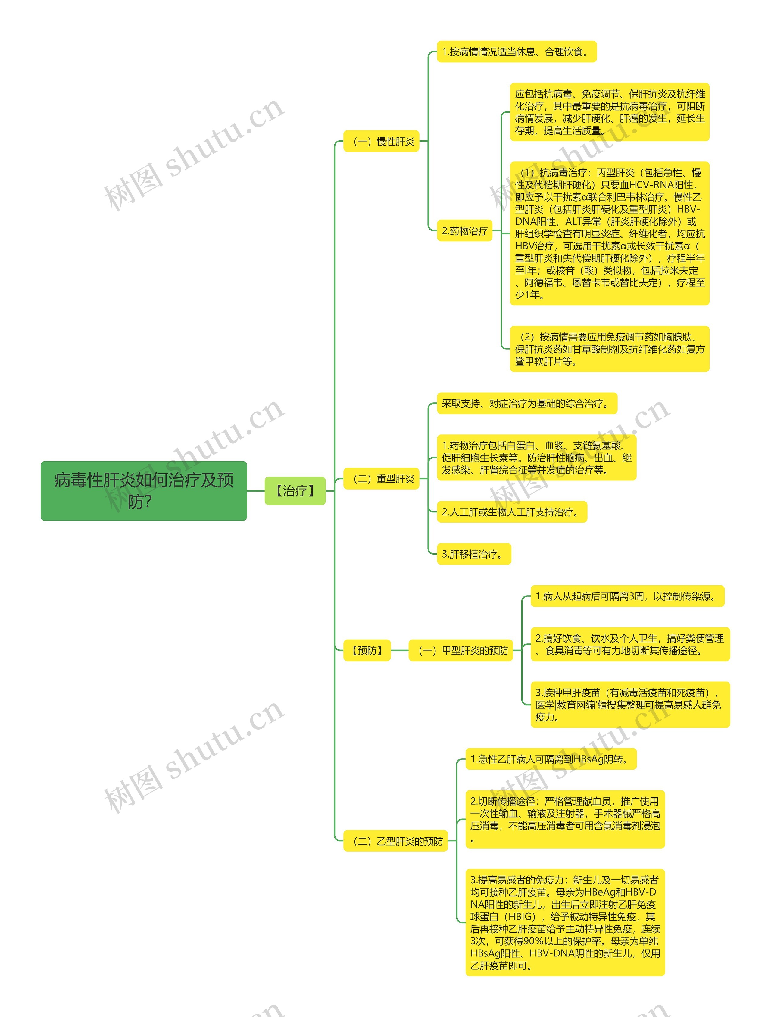 病毒性肝炎如何治疗及预防？思维导图