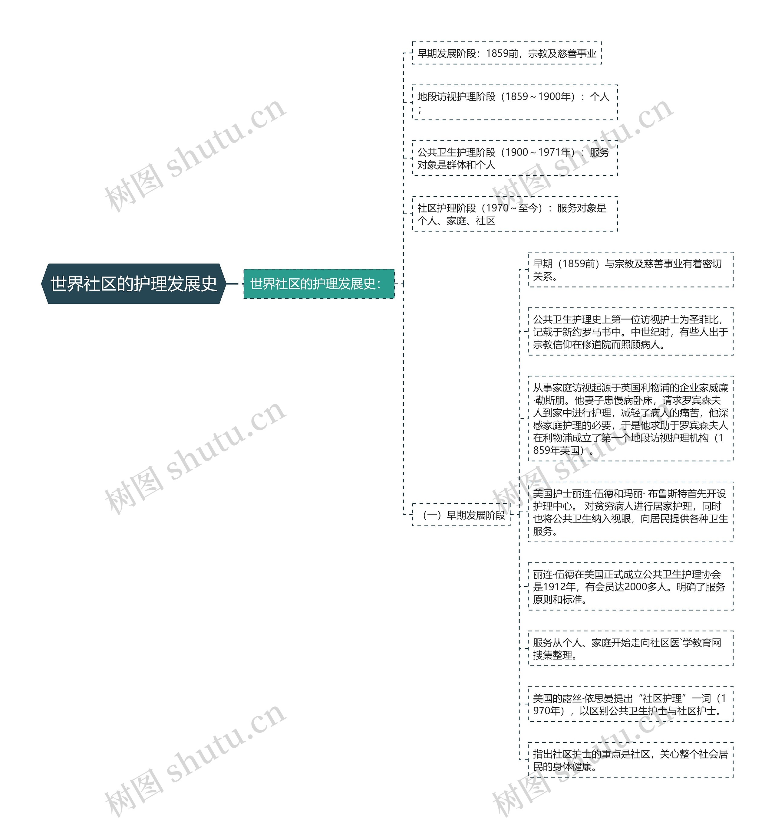 世界社区的护理发展史思维导图