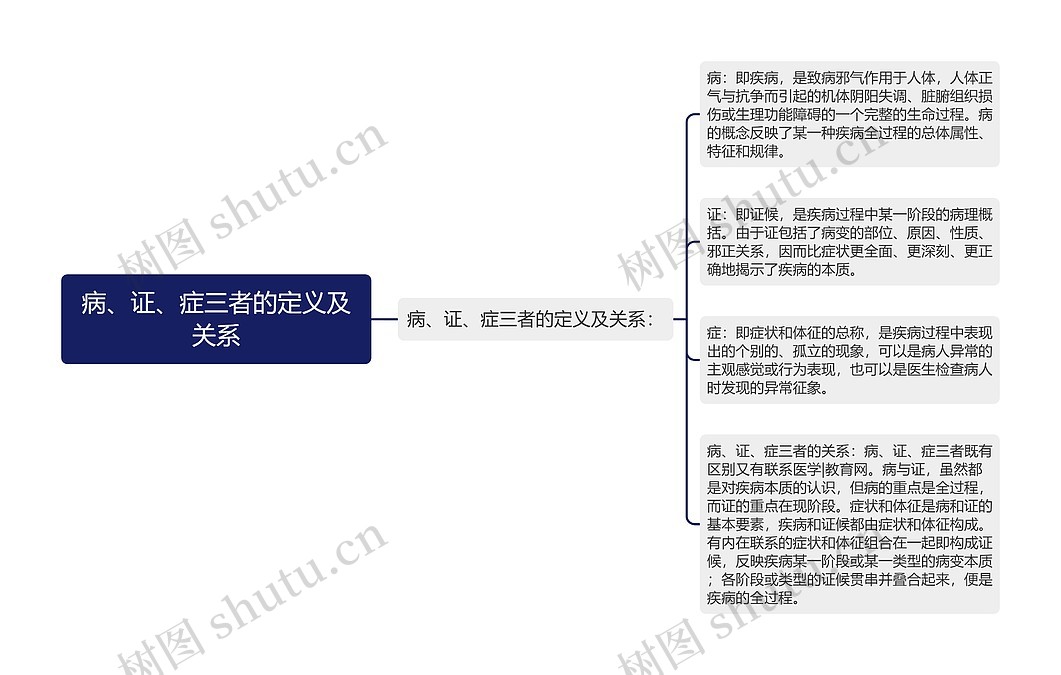  病、证、症三者的定义及关系思维导图_编号p6786081-TreeMind树图 