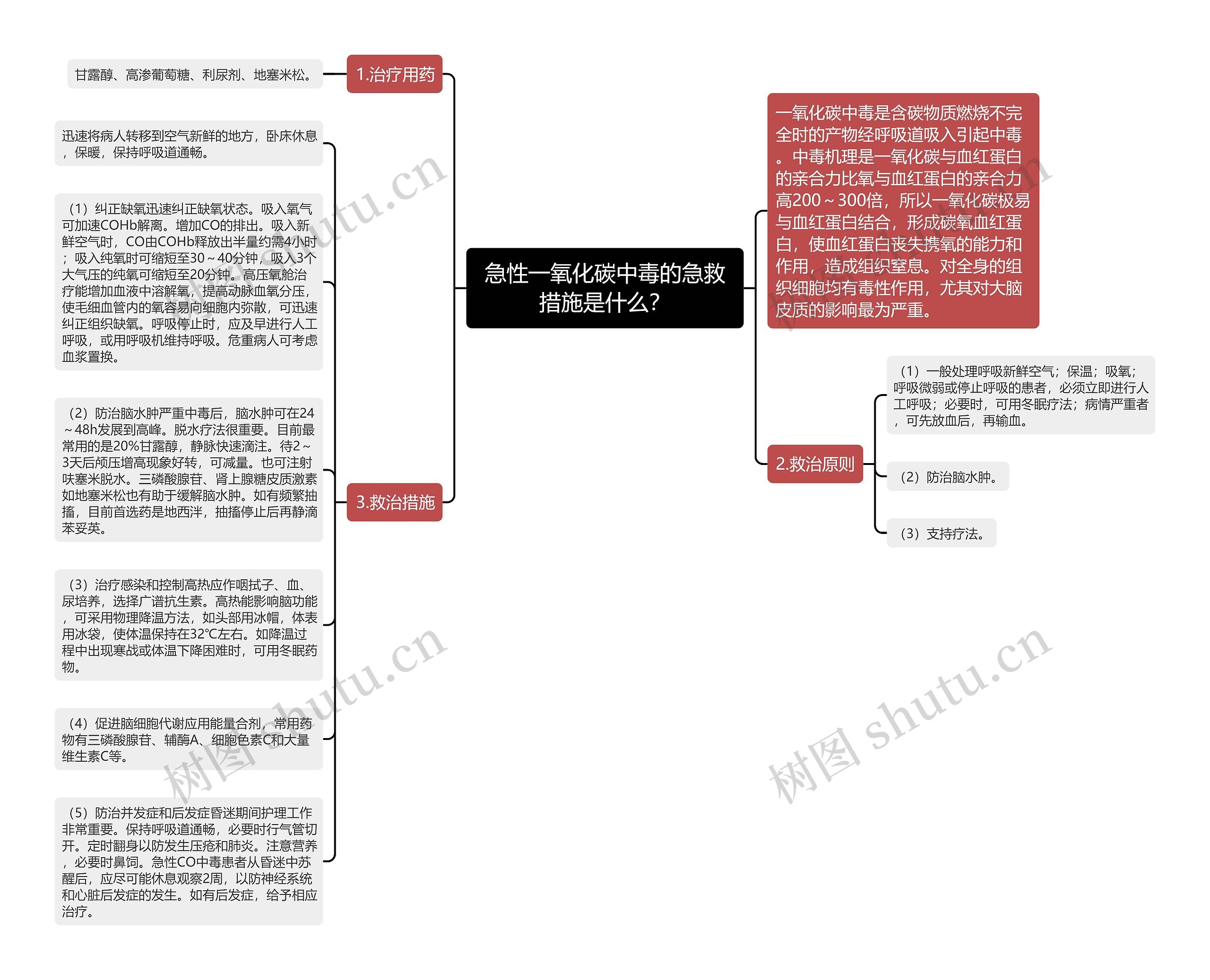 急性一氧化碳中毒的急救措施是什么？思维导图