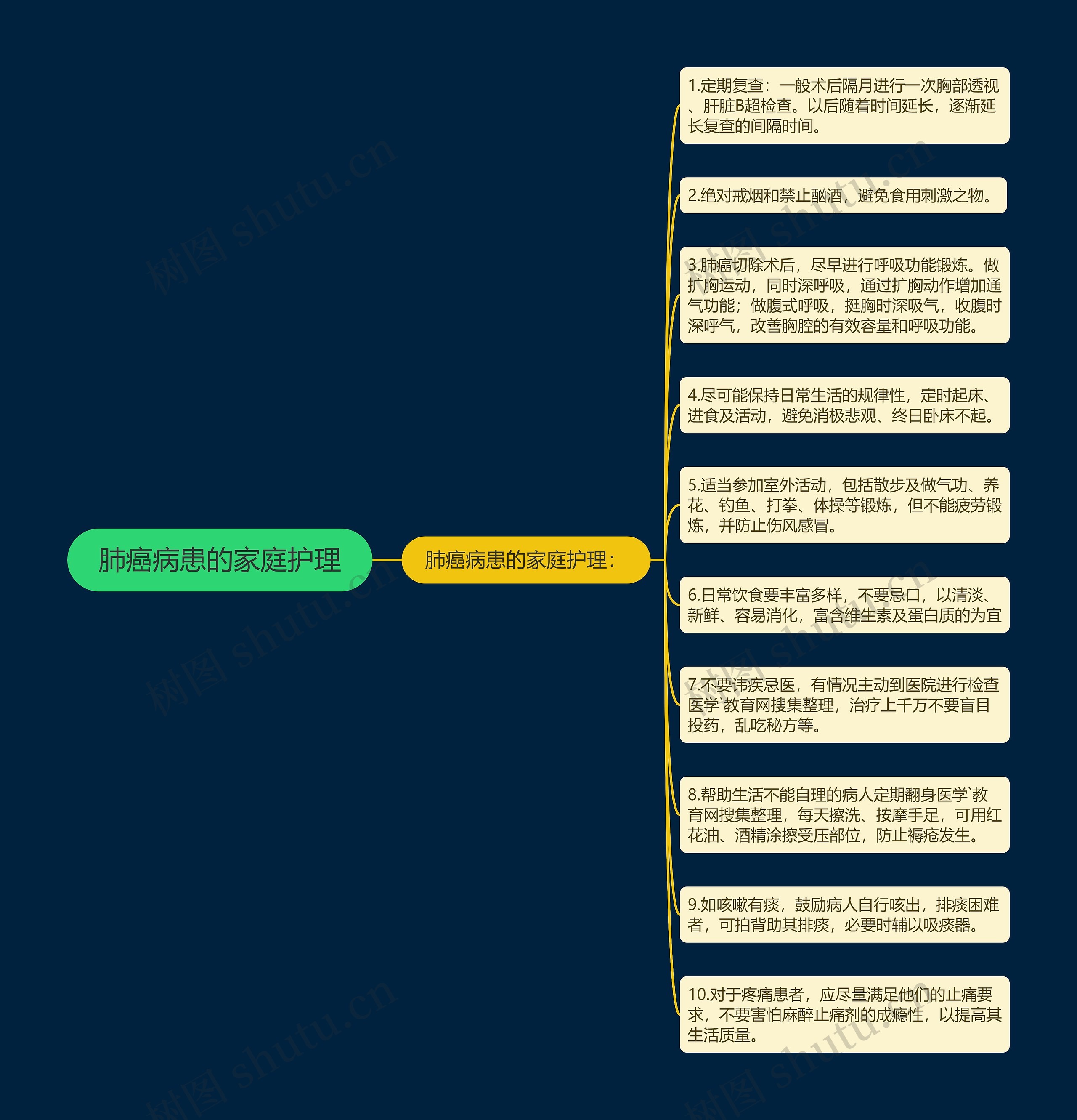 肺癌病患的家庭护理思维导图