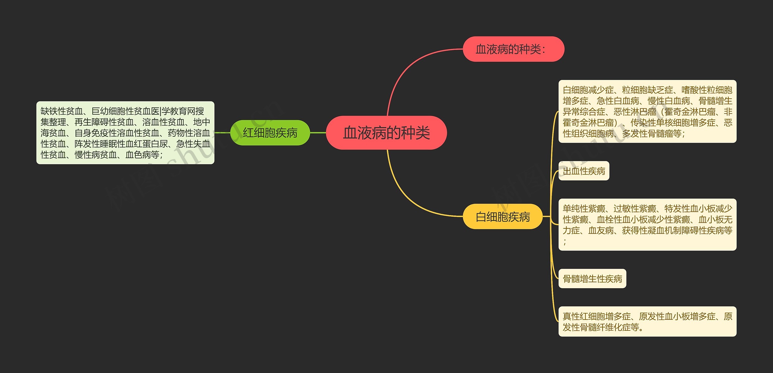 血液病的种类思维导图