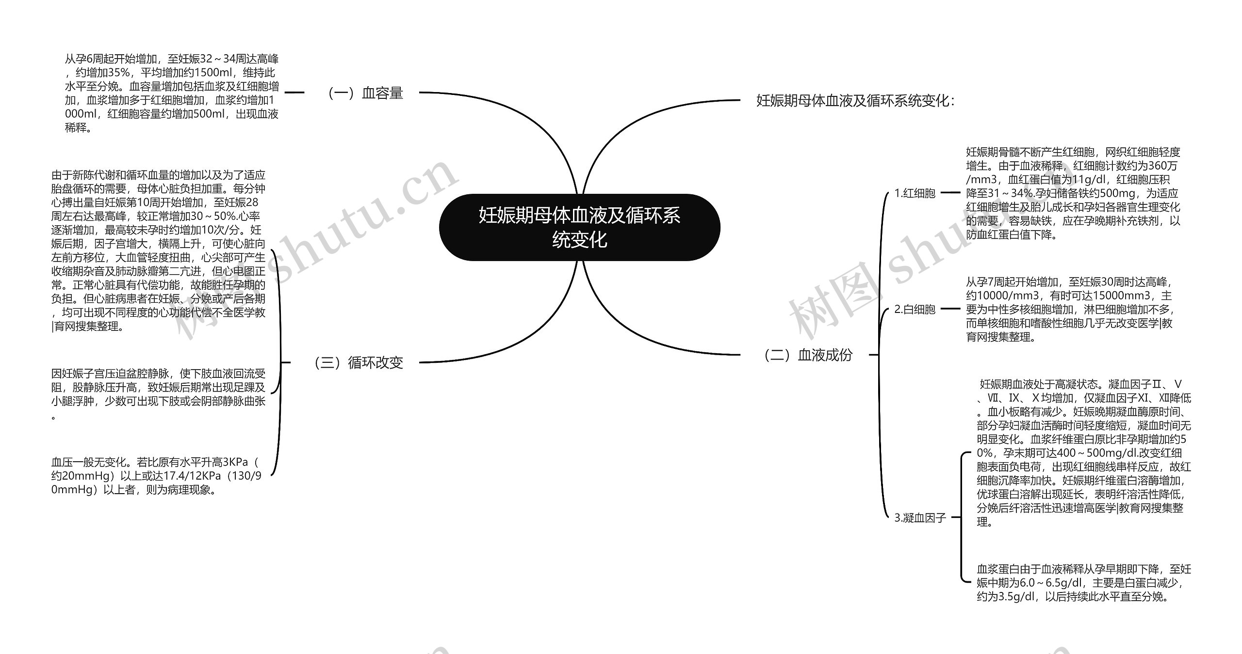 妊娠期母体血液及循环系统变化思维导图