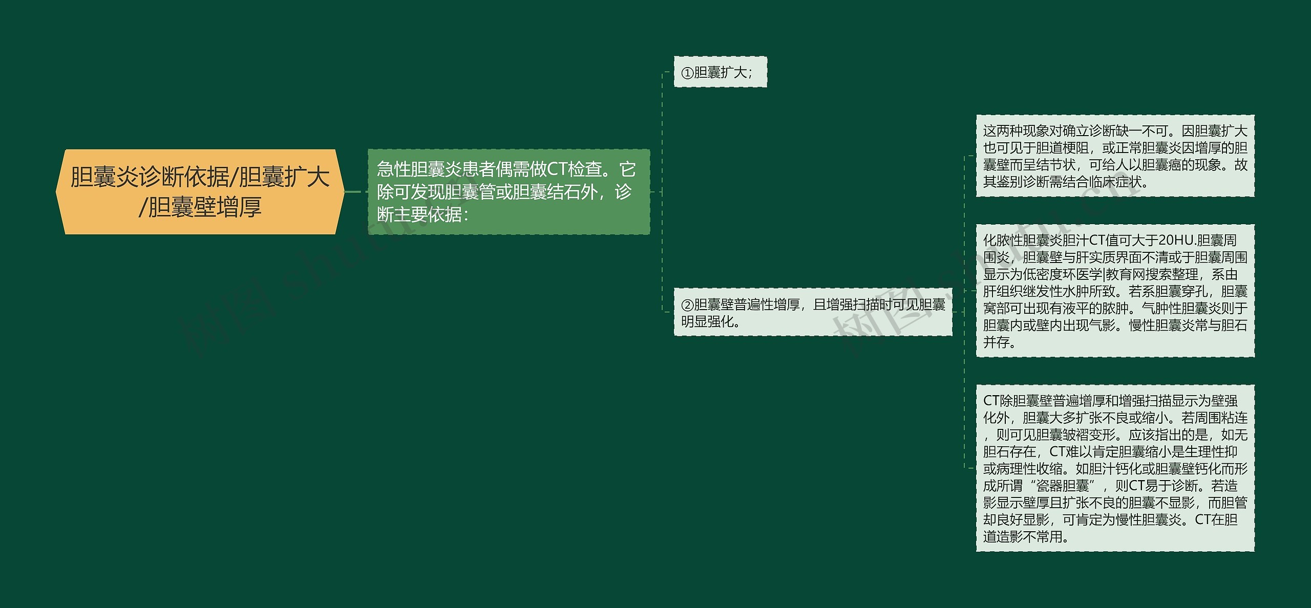 胆囊炎诊断依据/胆囊扩大/胆囊壁增厚思维导图