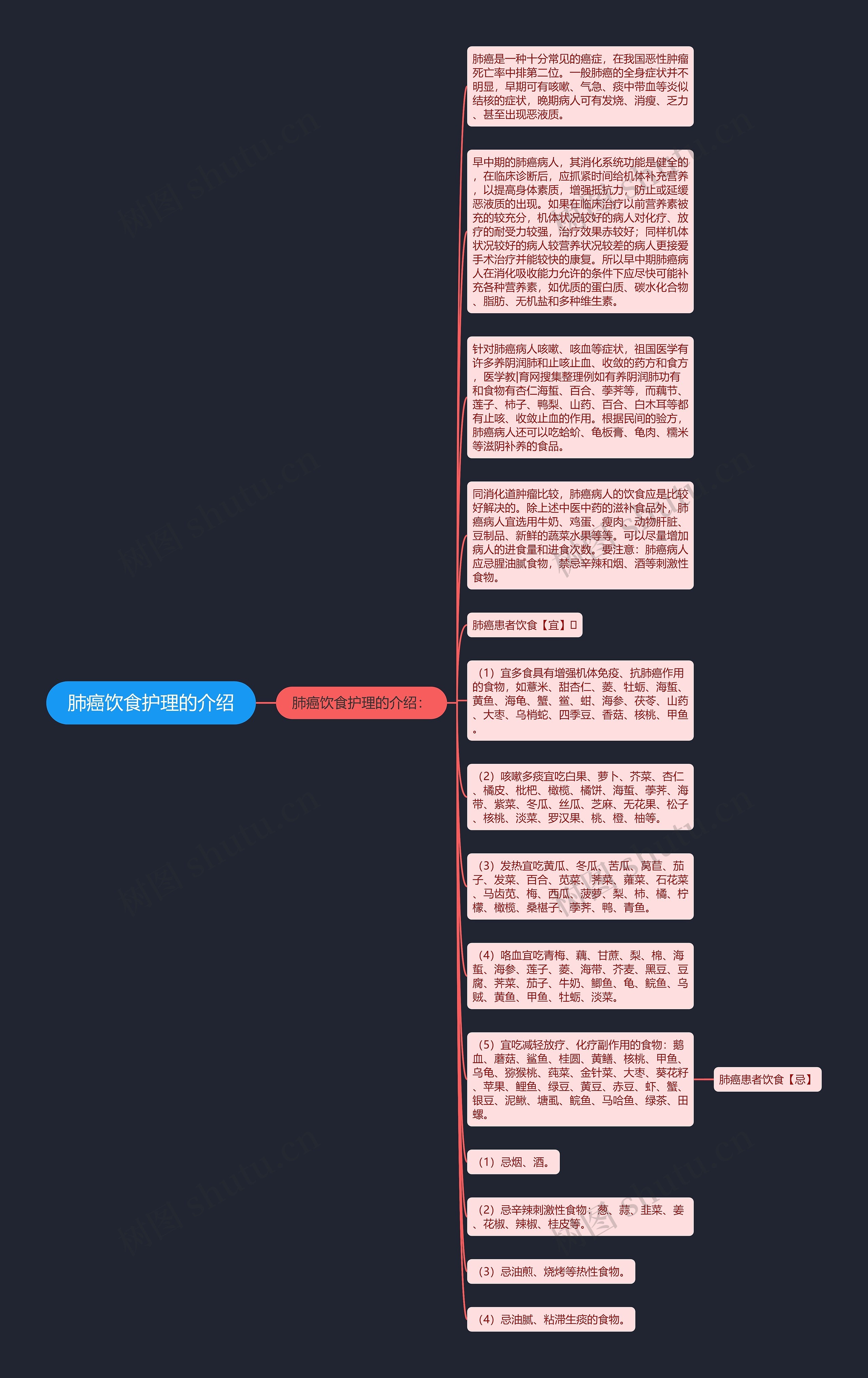 肺癌饮食护理的介绍思维导图