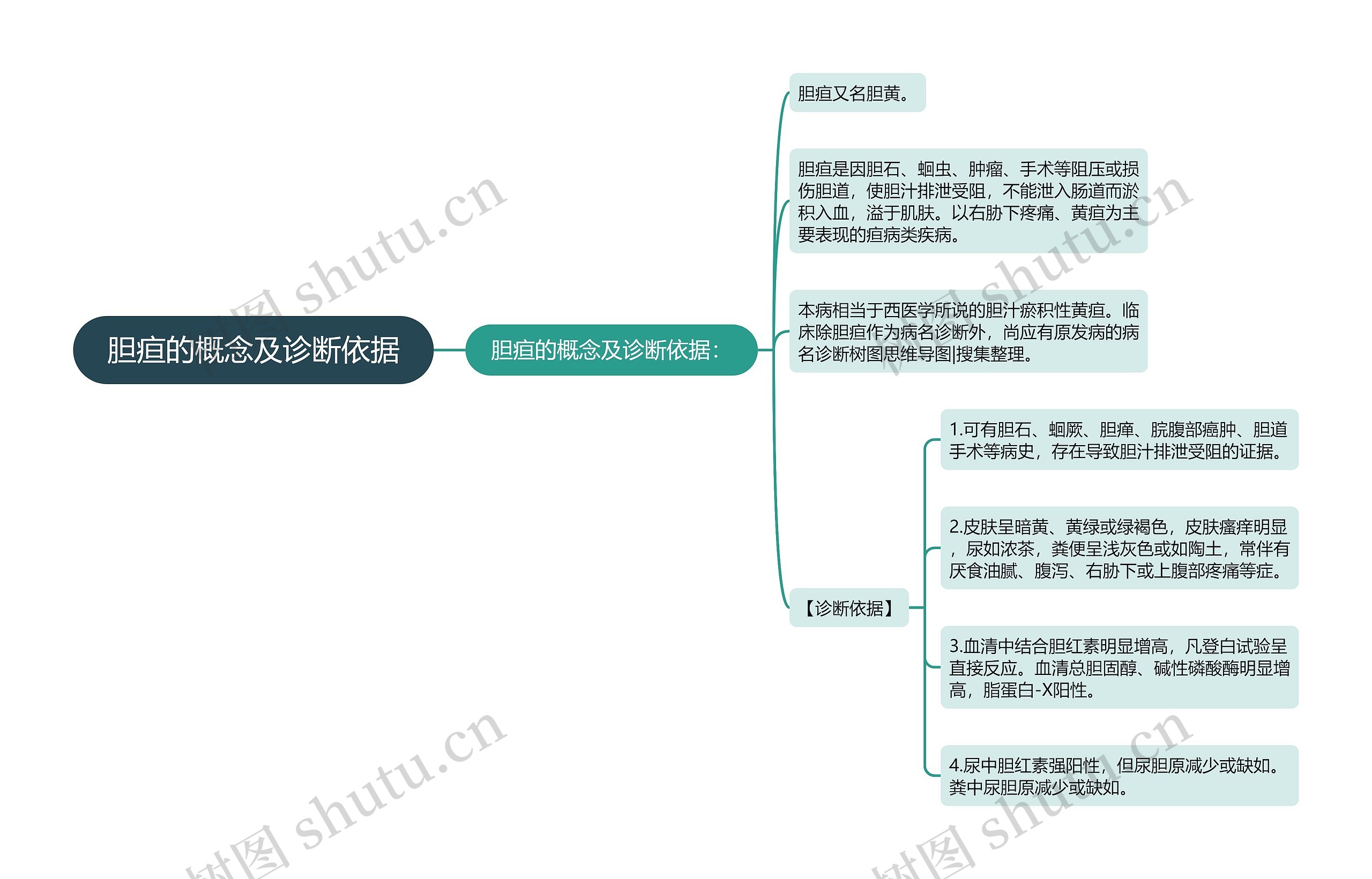 胆疸的概念及诊断依据思维导图