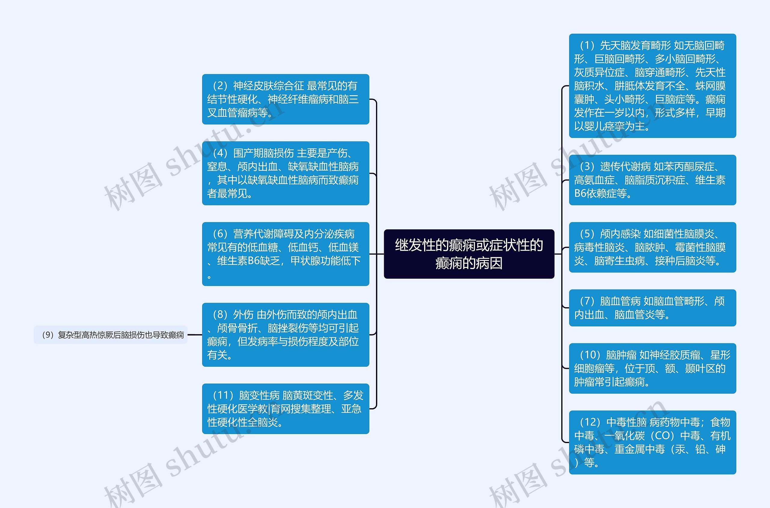 继发性的癫痫或症状性的癫痫的病因思维导图