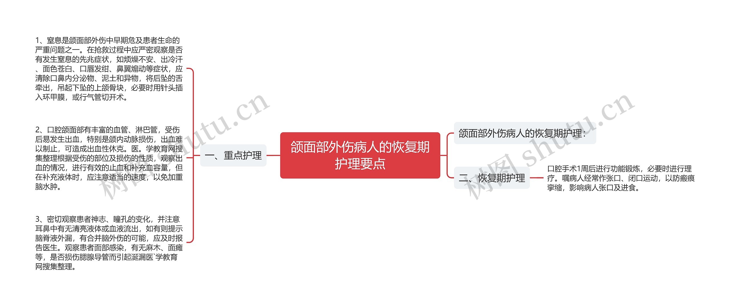 颌面部外伤病人的恢复期护理要点思维导图