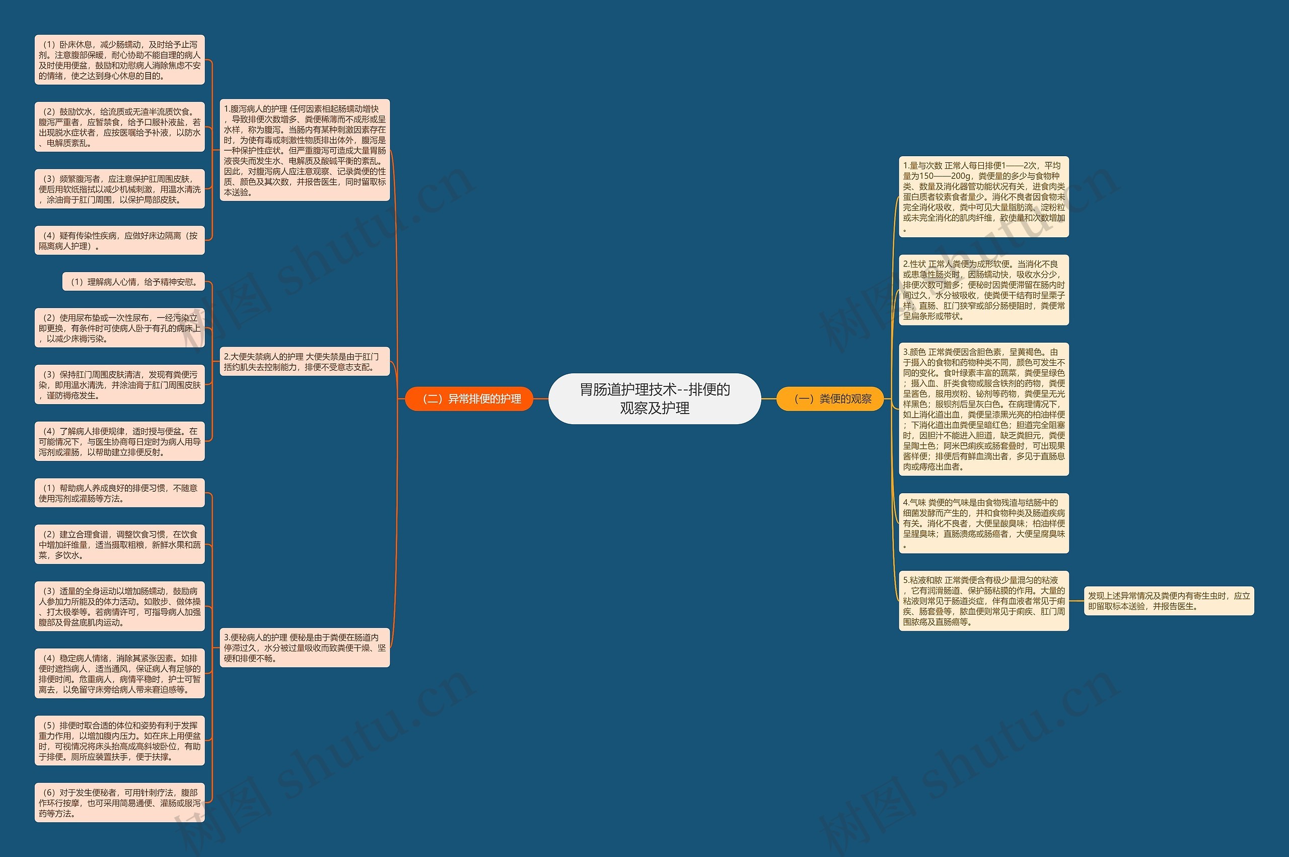 胃肠道护理技术--排便的观察及护理思维导图