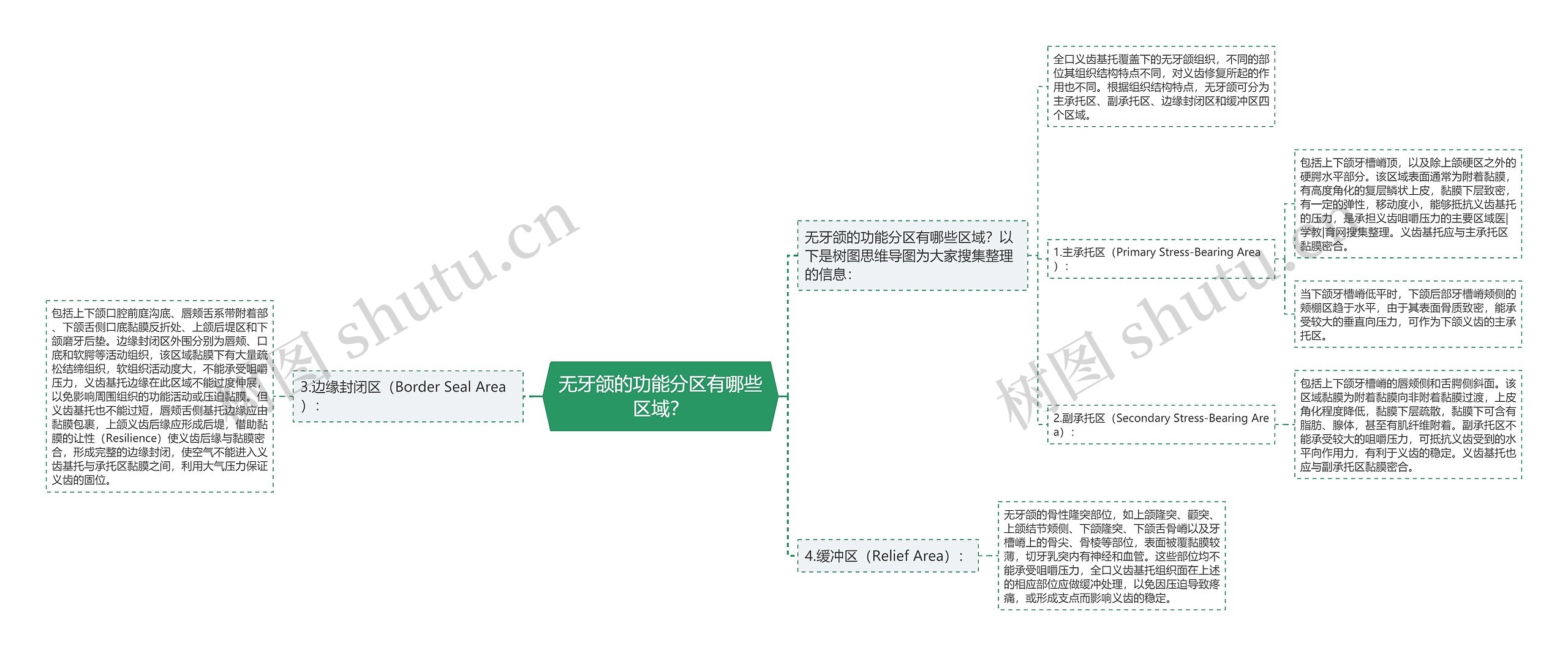 无牙颌的功能分区有哪些区域？