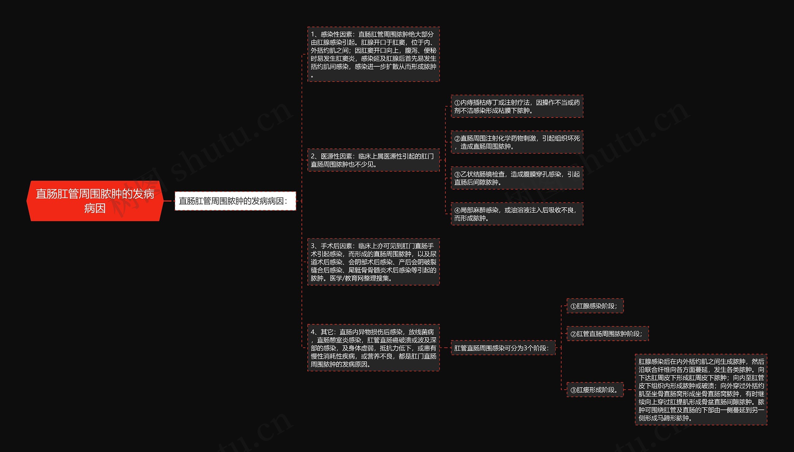 直肠肛管周围脓肿的发病病因思维导图