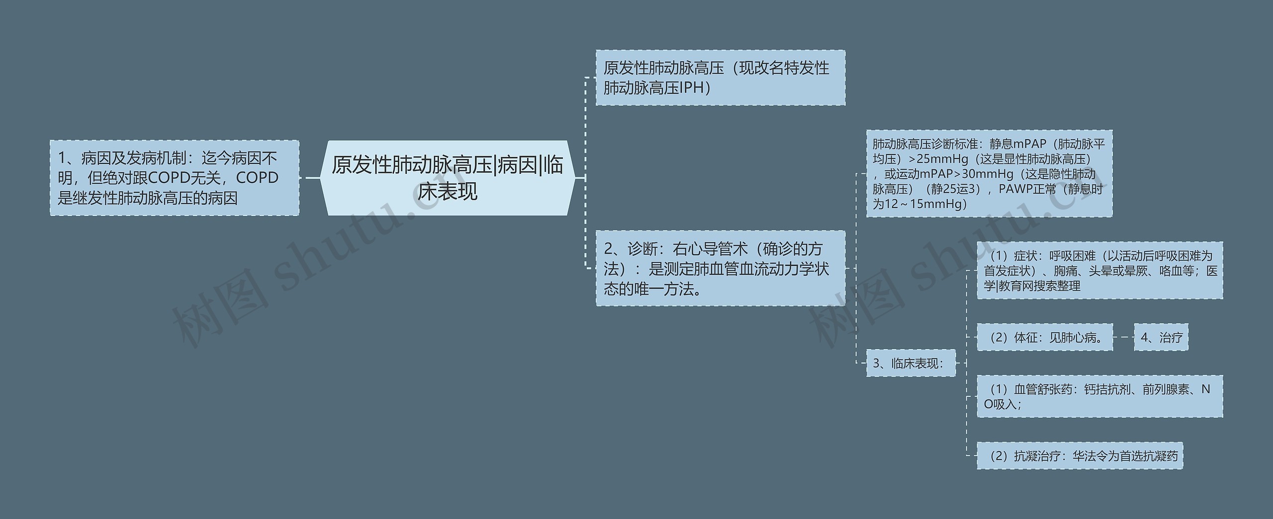 原发性肺动脉高压|病因|临床表现思维导图