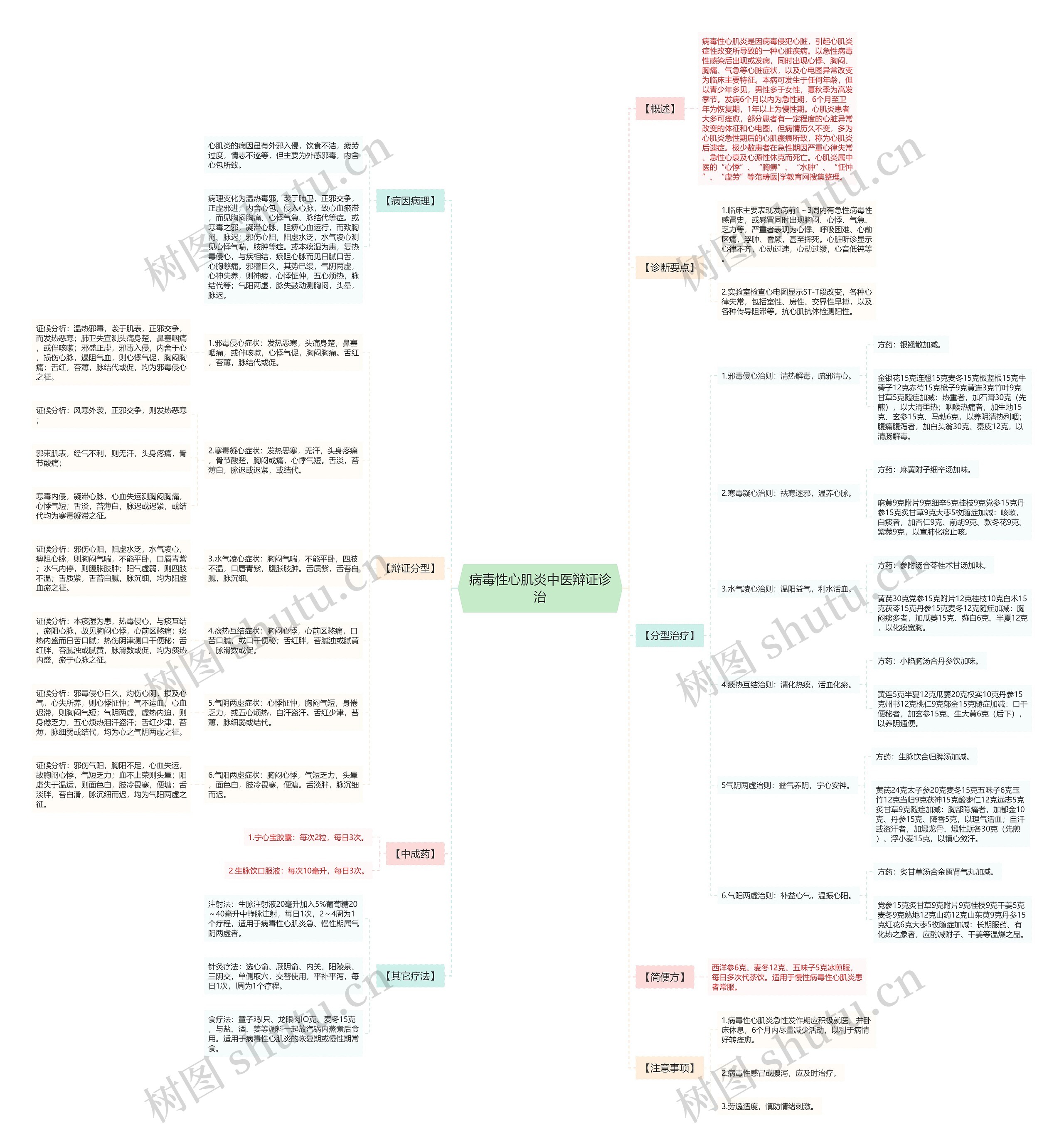 病毒性心肌炎中医辩证诊治思维导图