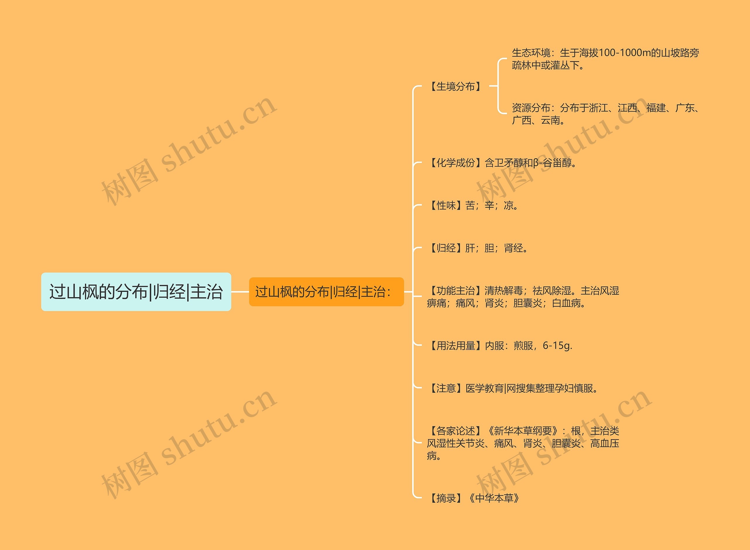 过山枫的分布|归经|主治思维导图