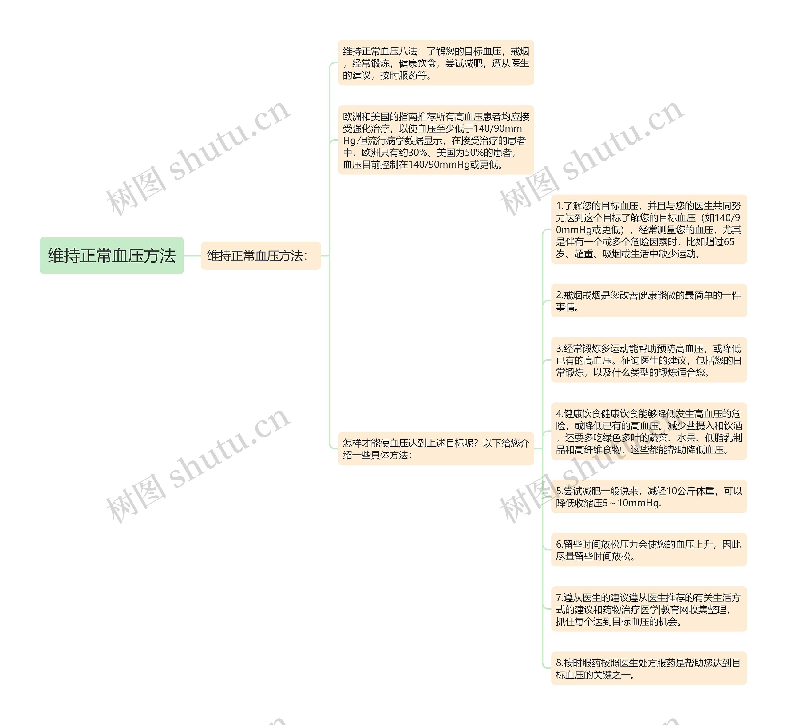 维持正常血压方法思维导图