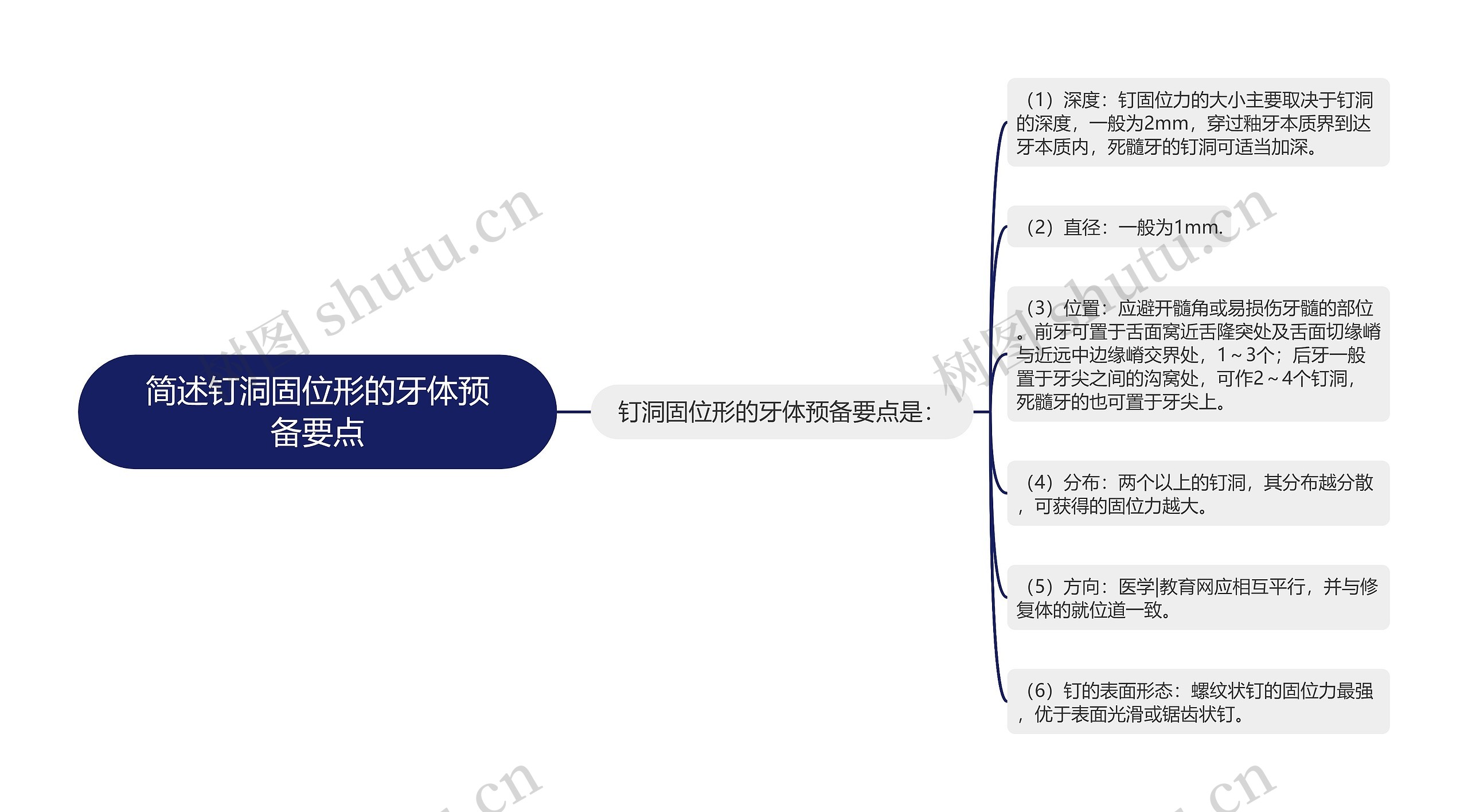 简述钉洞固位形的牙体预备要点