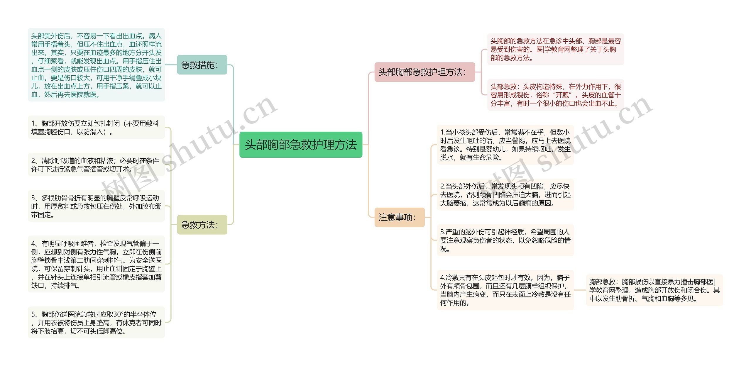 头部胸部急救护理方法思维导图