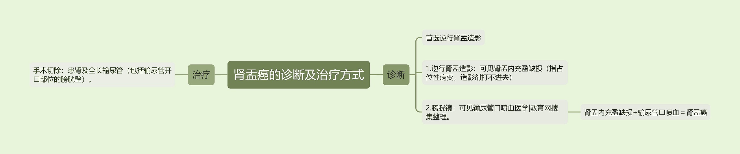 肾盂癌的诊断及治疗方式思维导图