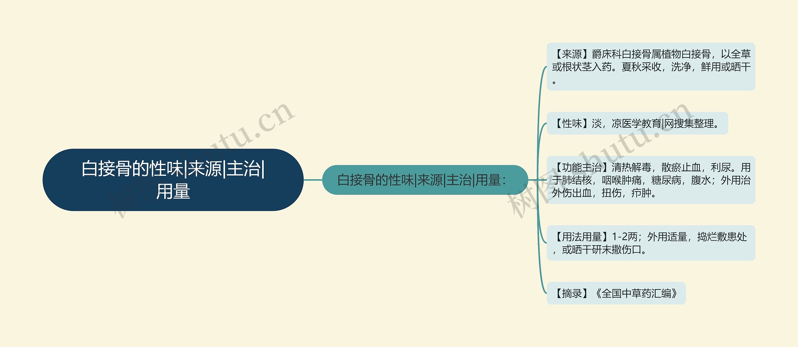 白接骨的性味|来源|主治|用量思维导图