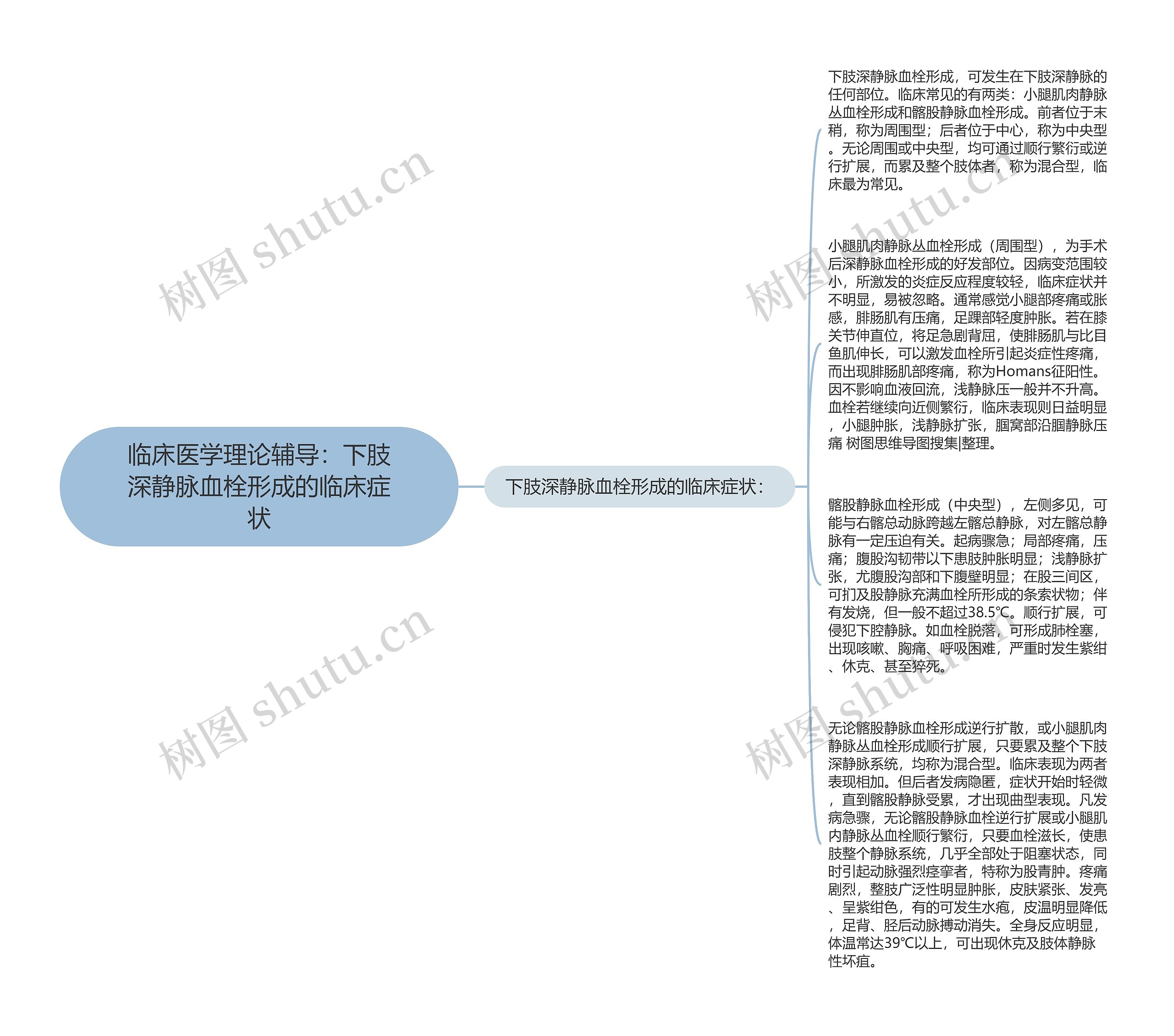 临床医学理论辅导：下肢深静脉血栓形成的临床症状思维导图