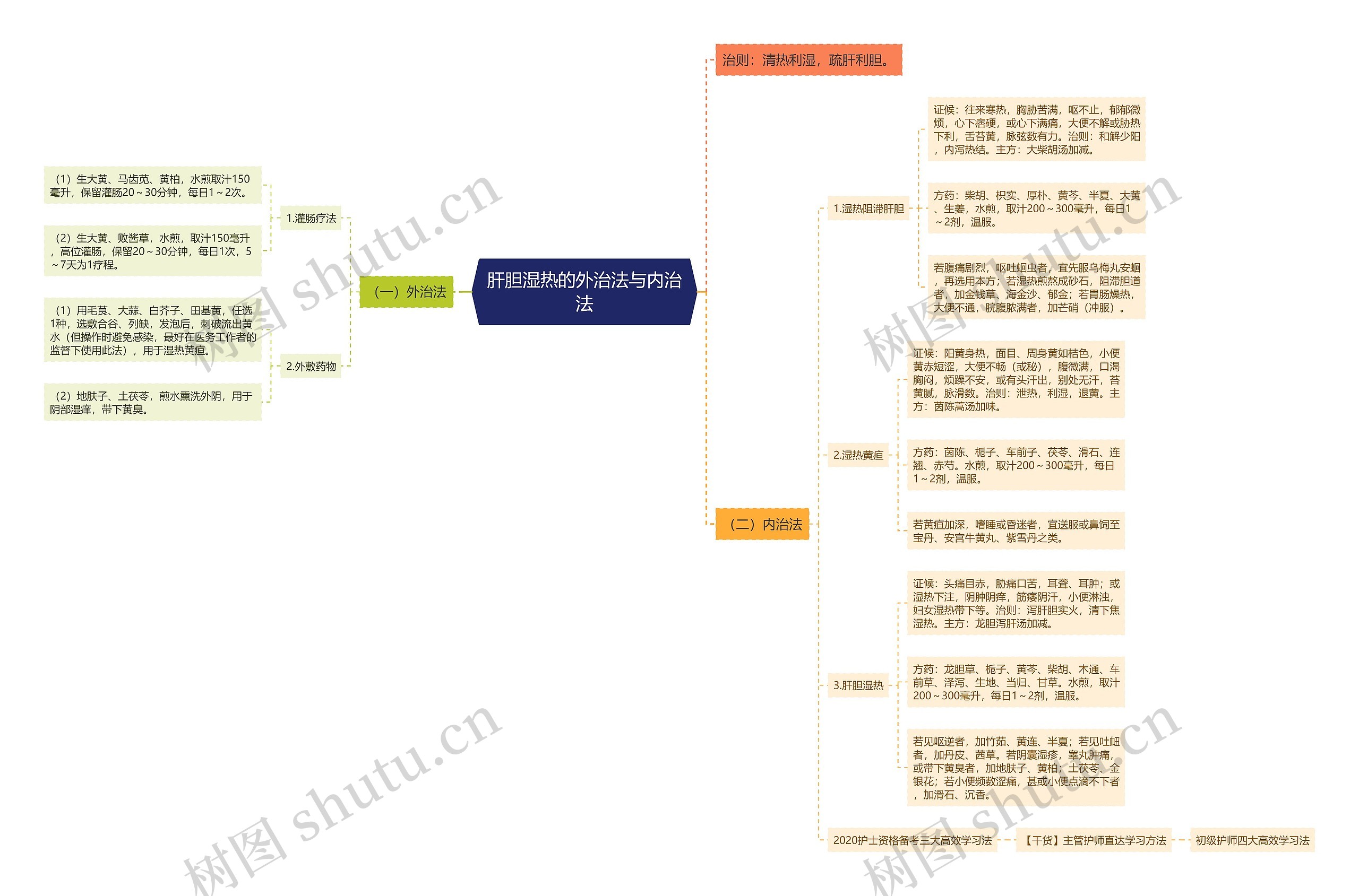 肝胆湿热的外治法与内治法思维导图