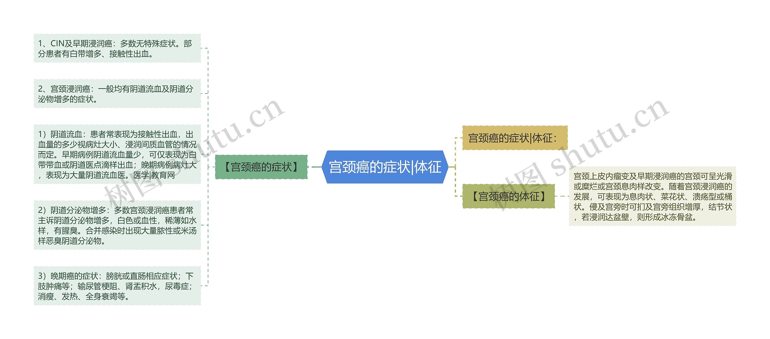 宫颈癌的症状|体征思维导图