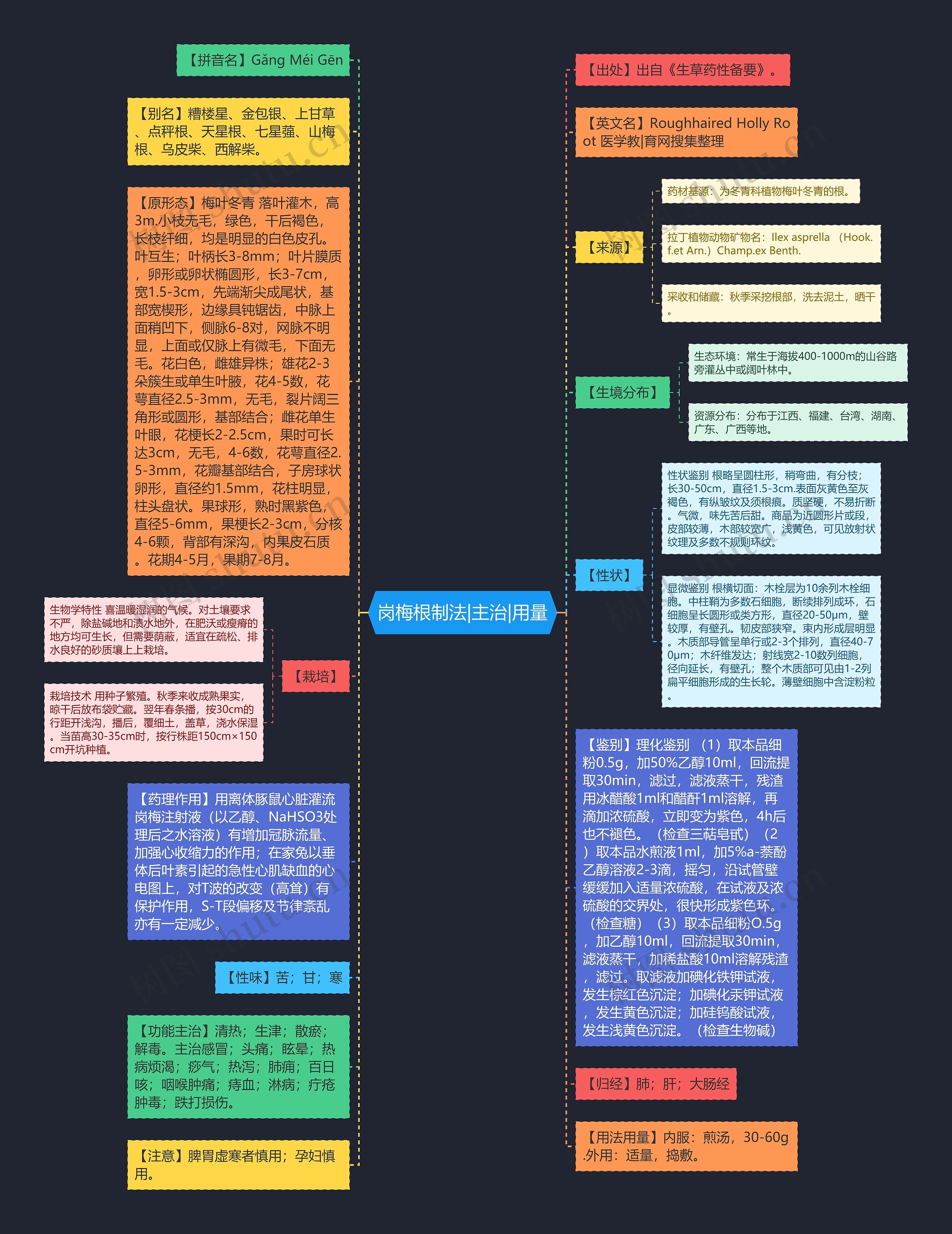 岗梅根制法|主治|用量思维导图