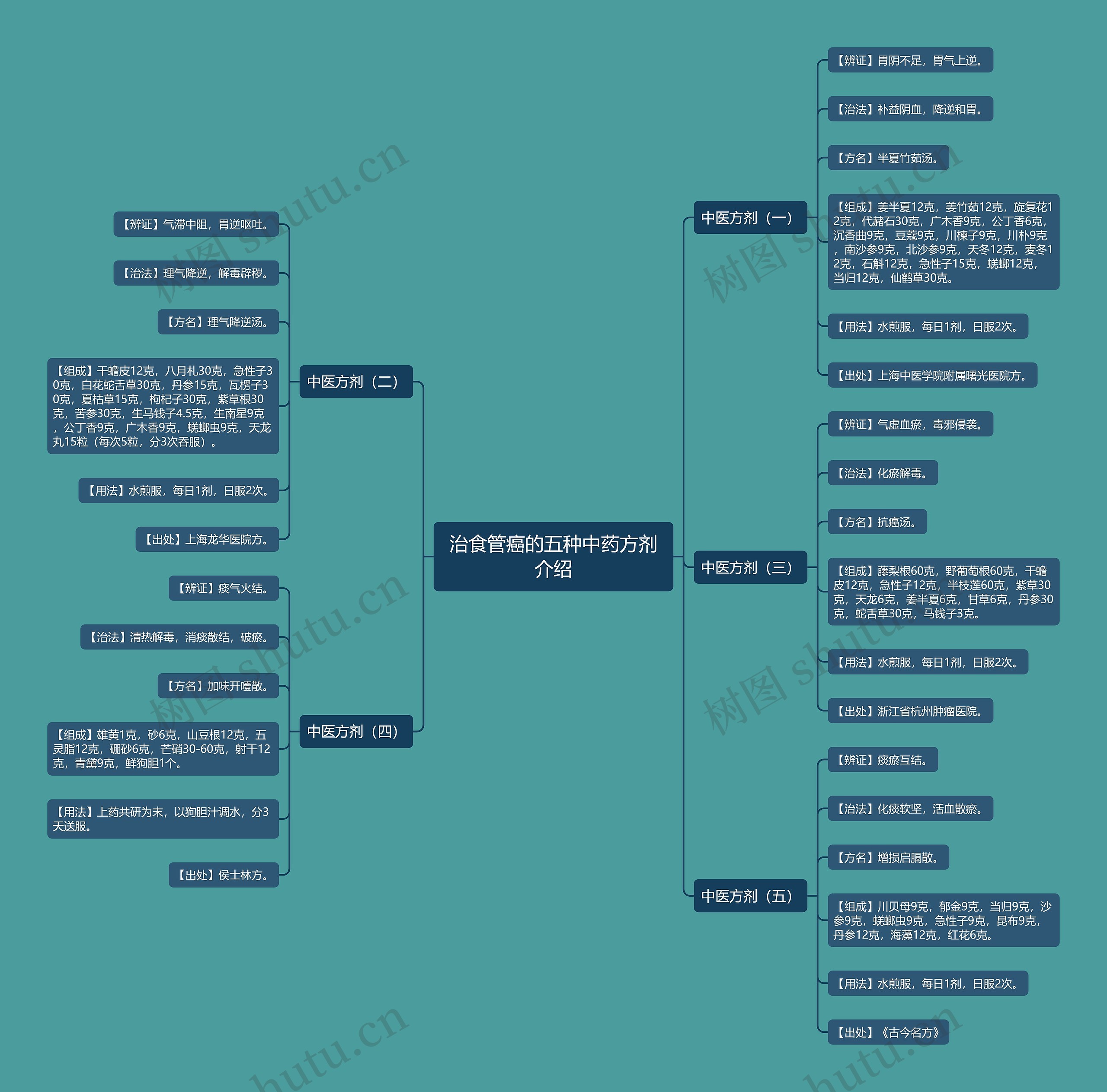 治食管癌的五种中药方剂介绍思维导图