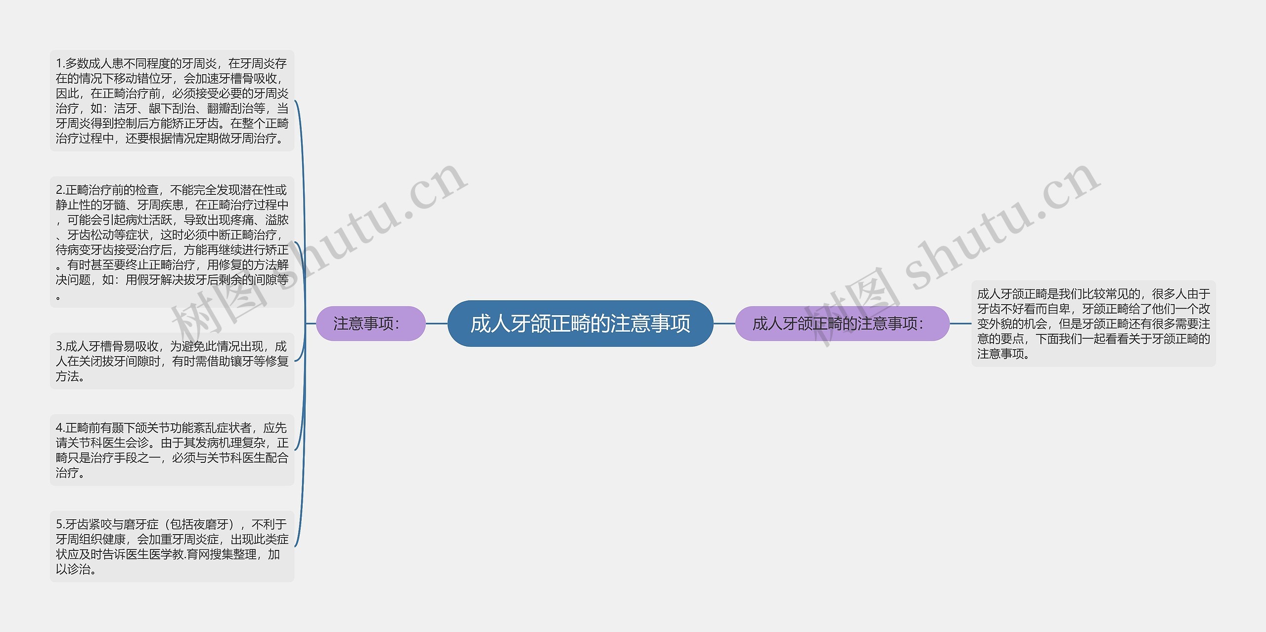 成人牙颌正畸的注意事项思维导图