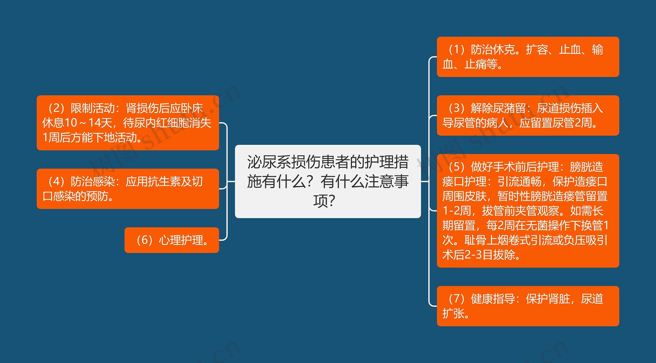 泌尿系损伤患者的护理措施有什么？有什么注意事项？思维导图