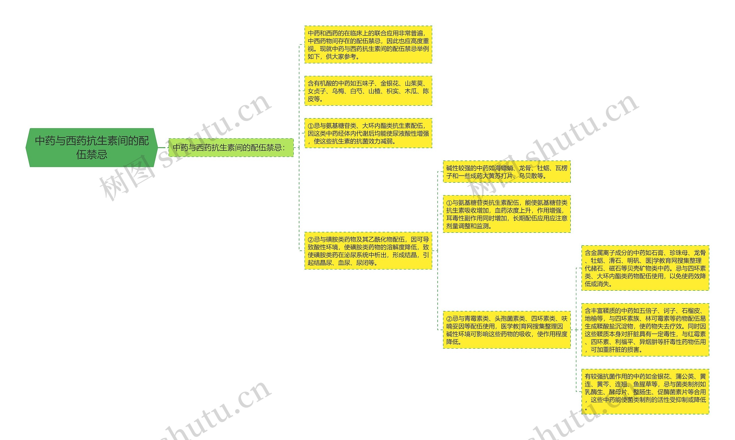 中药与西药抗生素间的配伍禁忌思维导图