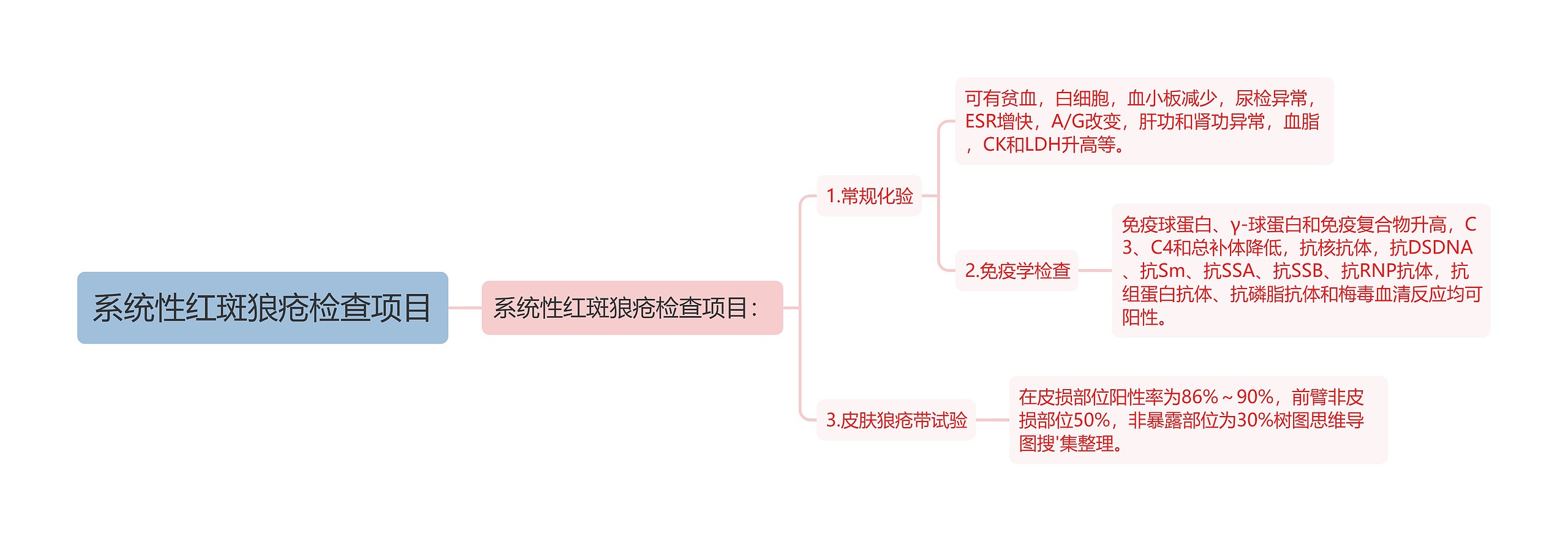 系统性红斑狼疮检查项目思维导图