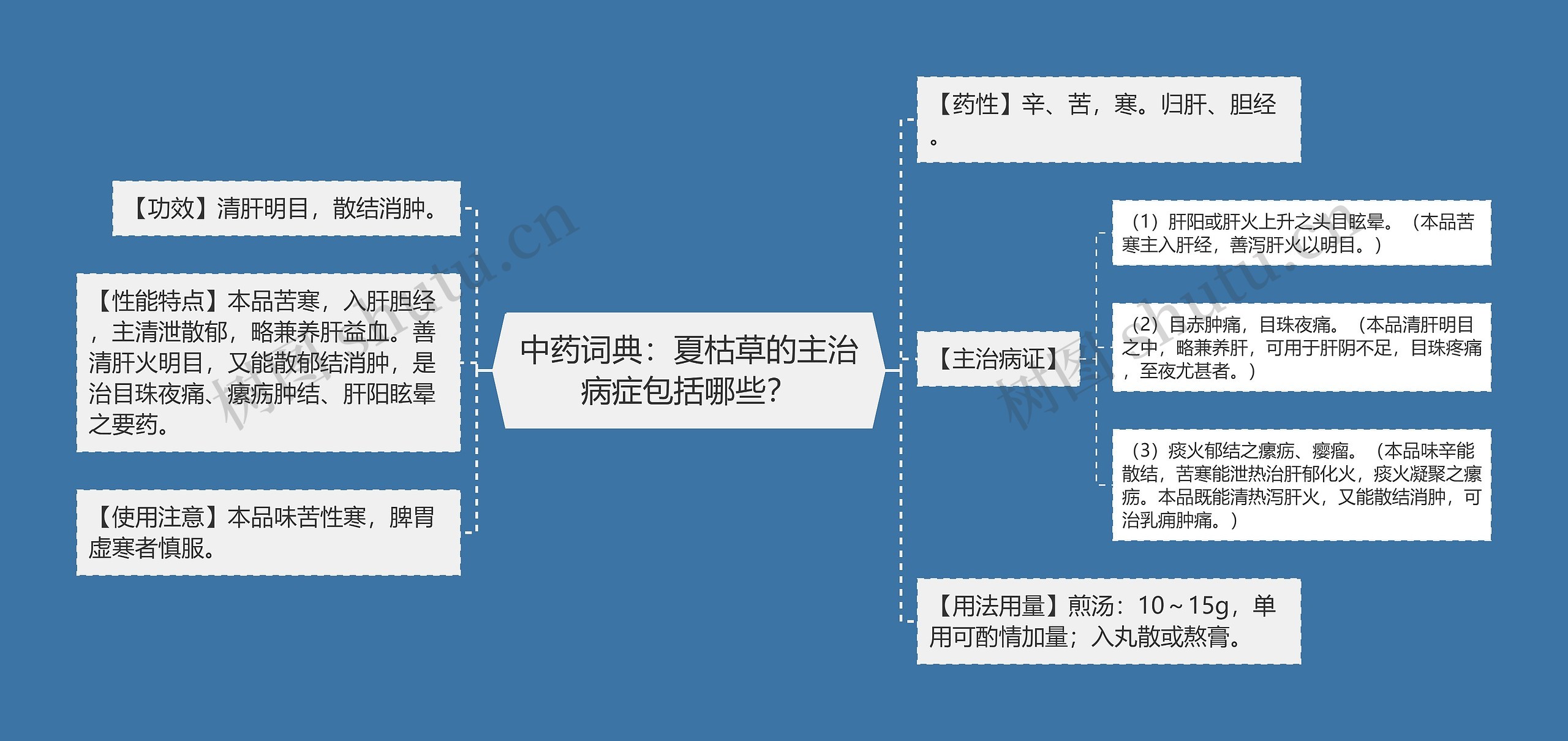 中药词典：夏枯草的主治病症包括哪些？思维导图