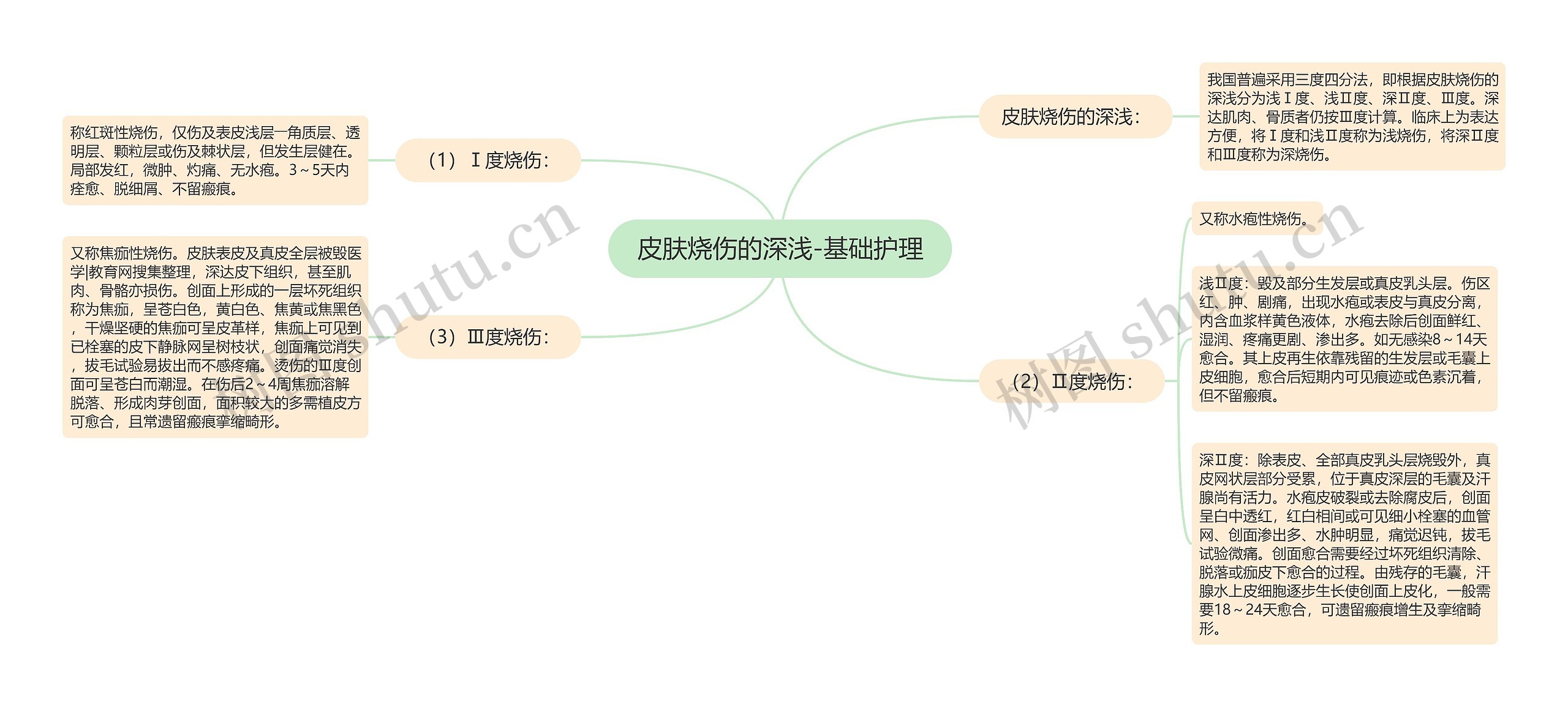 皮肤烧伤的深浅-基础护理思维导图