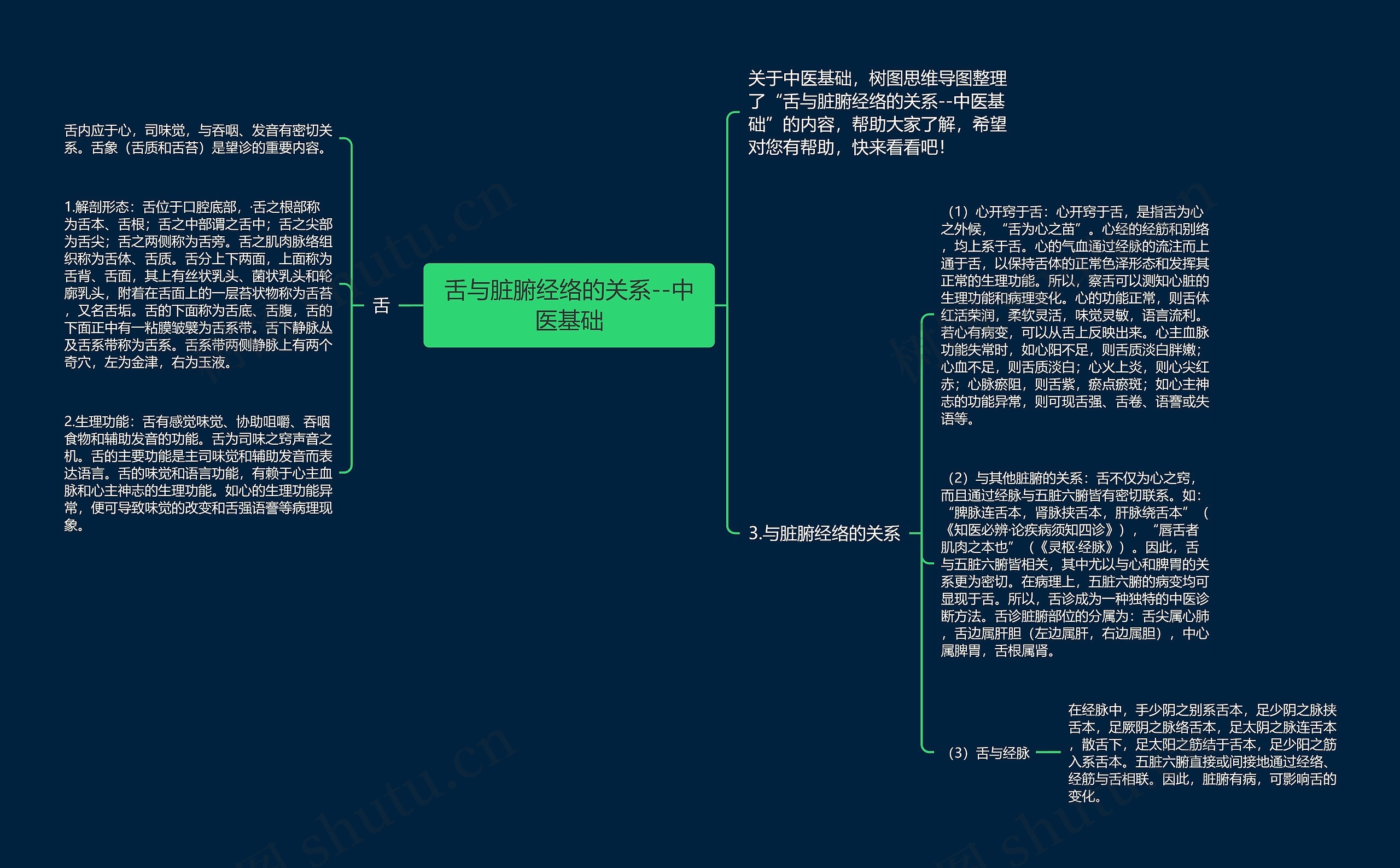 舌与脏腑经络的关系--中医基础思维导图