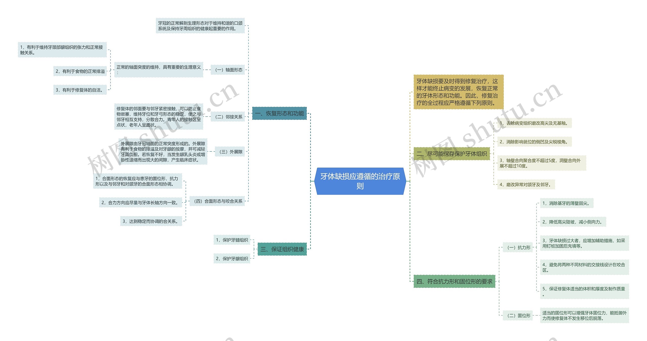 牙体缺损应遵循的治疗原则思维导图