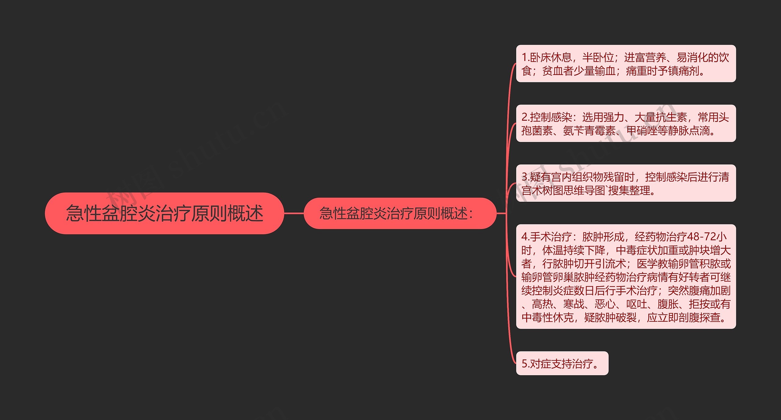 急性盆腔炎治疗原则概述思维导图