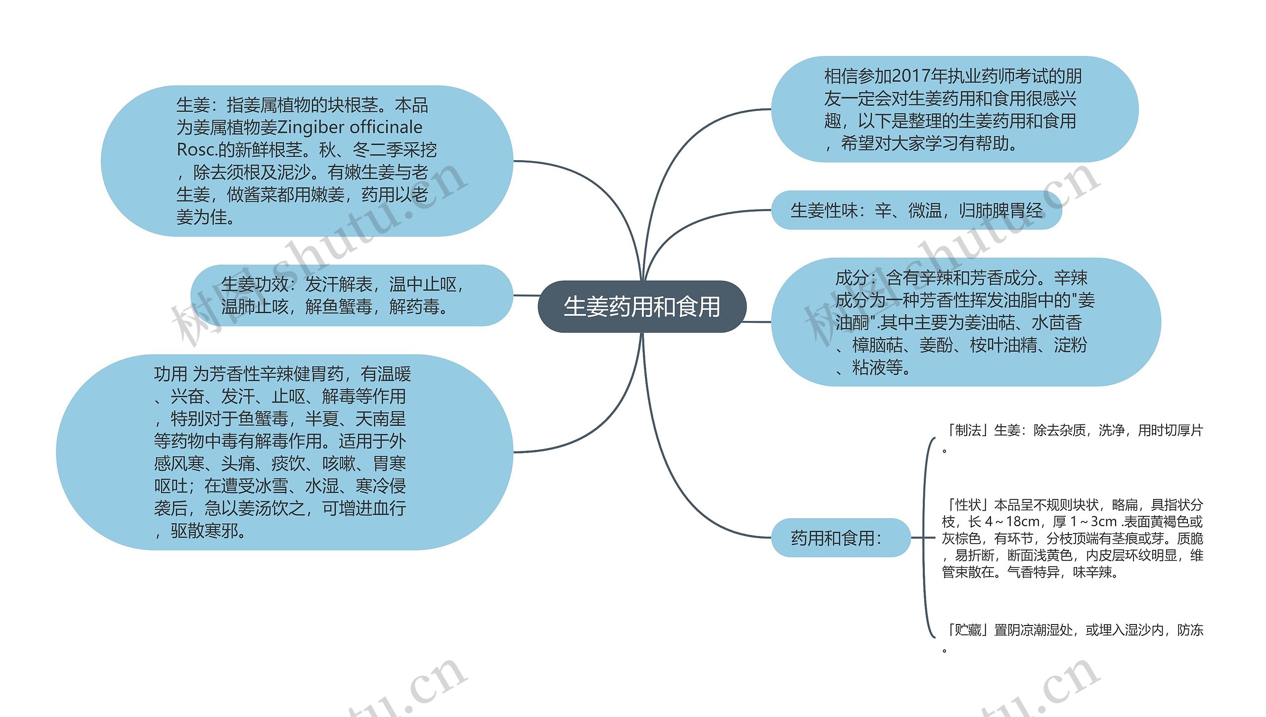 生姜药用和食用思维导图