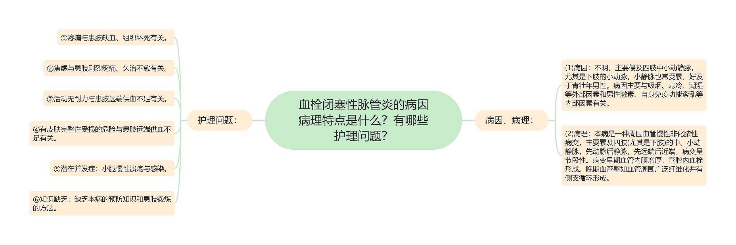 血栓闭塞性脉管炎的病因病理特点是什么？有哪些护理问题？思维导图