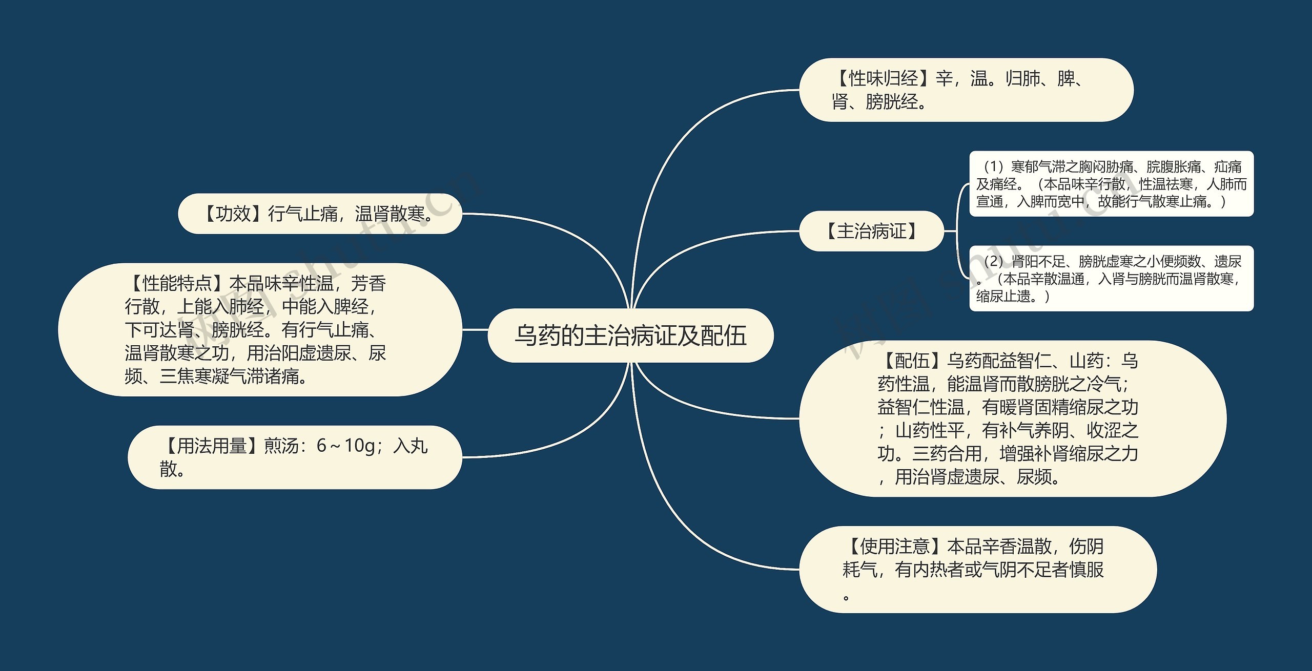 乌药的主治病证及配伍思维导图