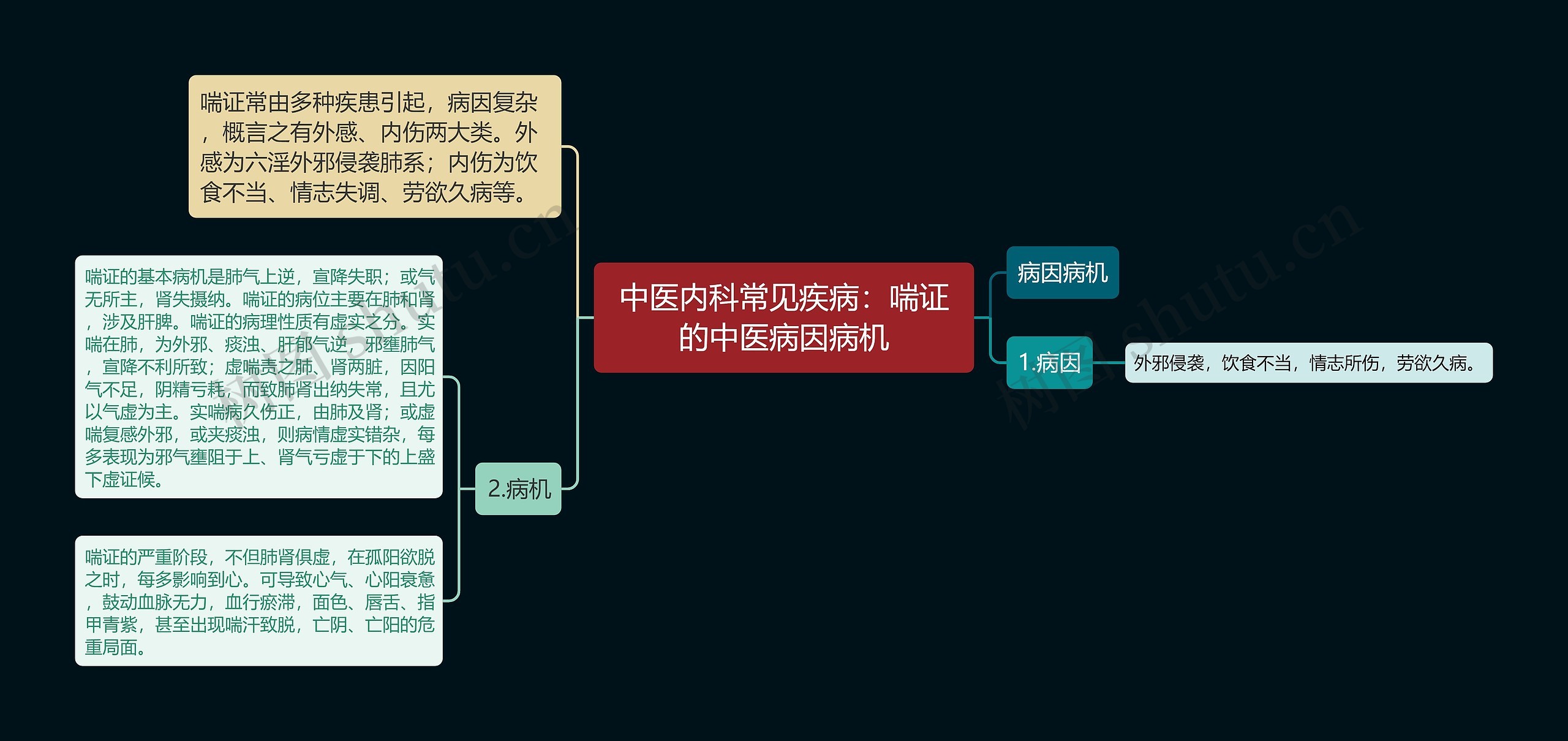 中医内科常见疾病：喘证的中医病因病机思维导图