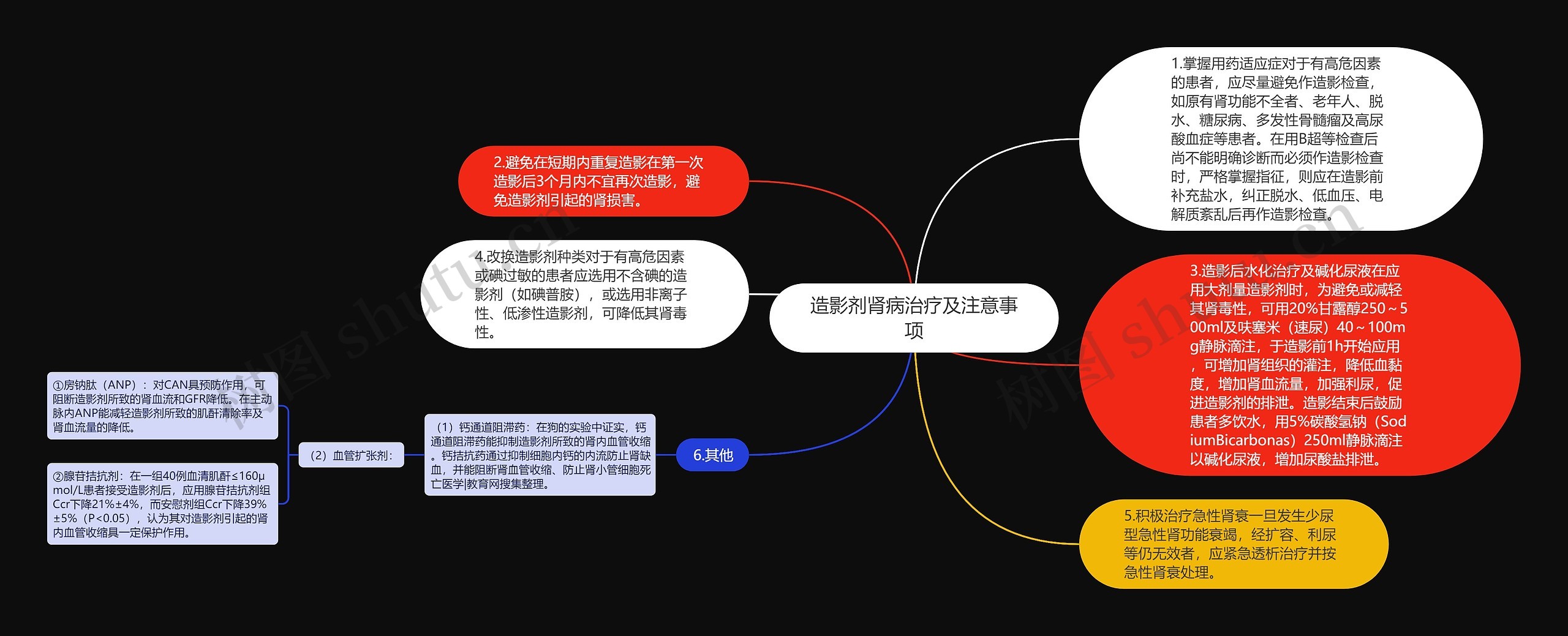 造影剂肾病治疗及注意事项思维导图